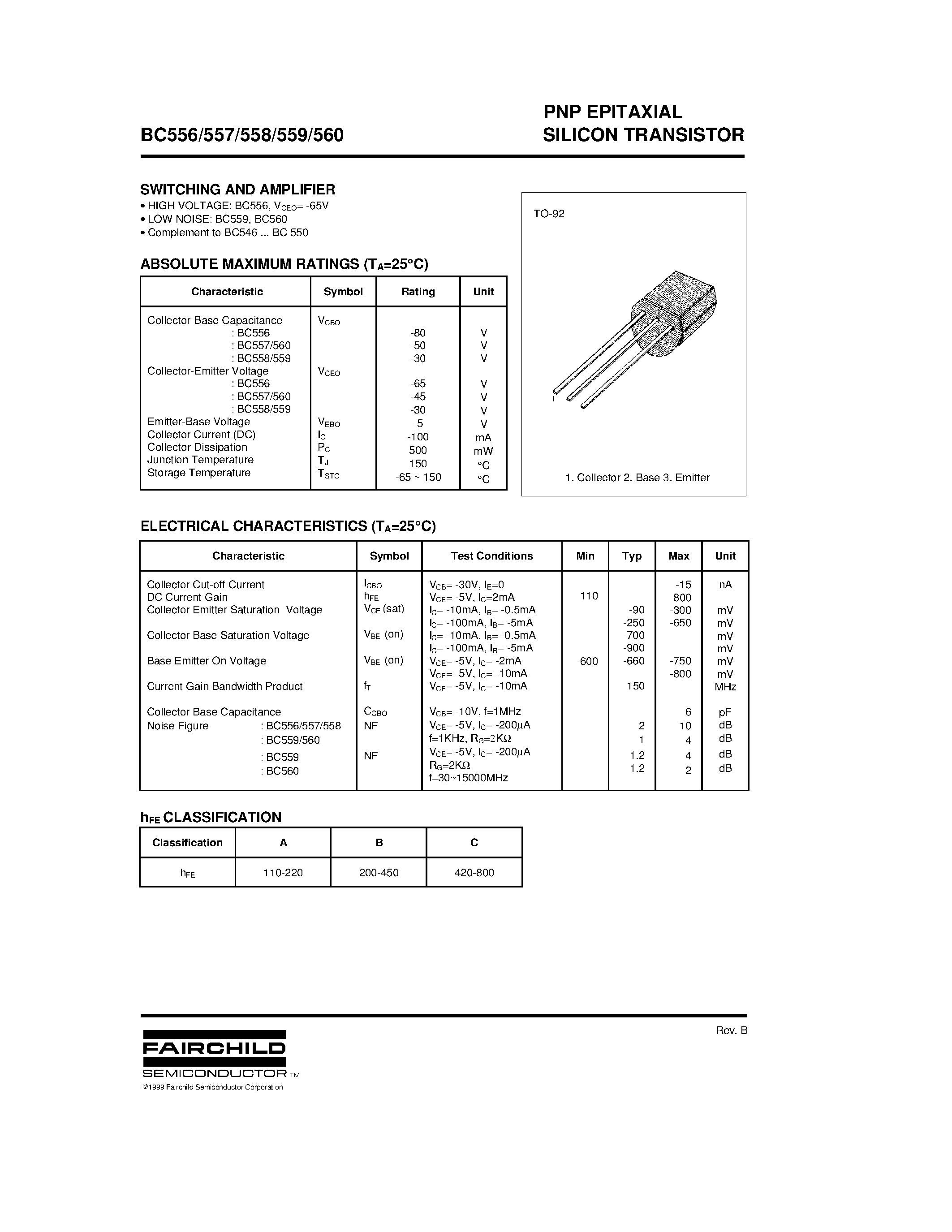 Даташит на микросхему BC560 страница 1 Даташит BC560 - Switching and Amplifier страница 1