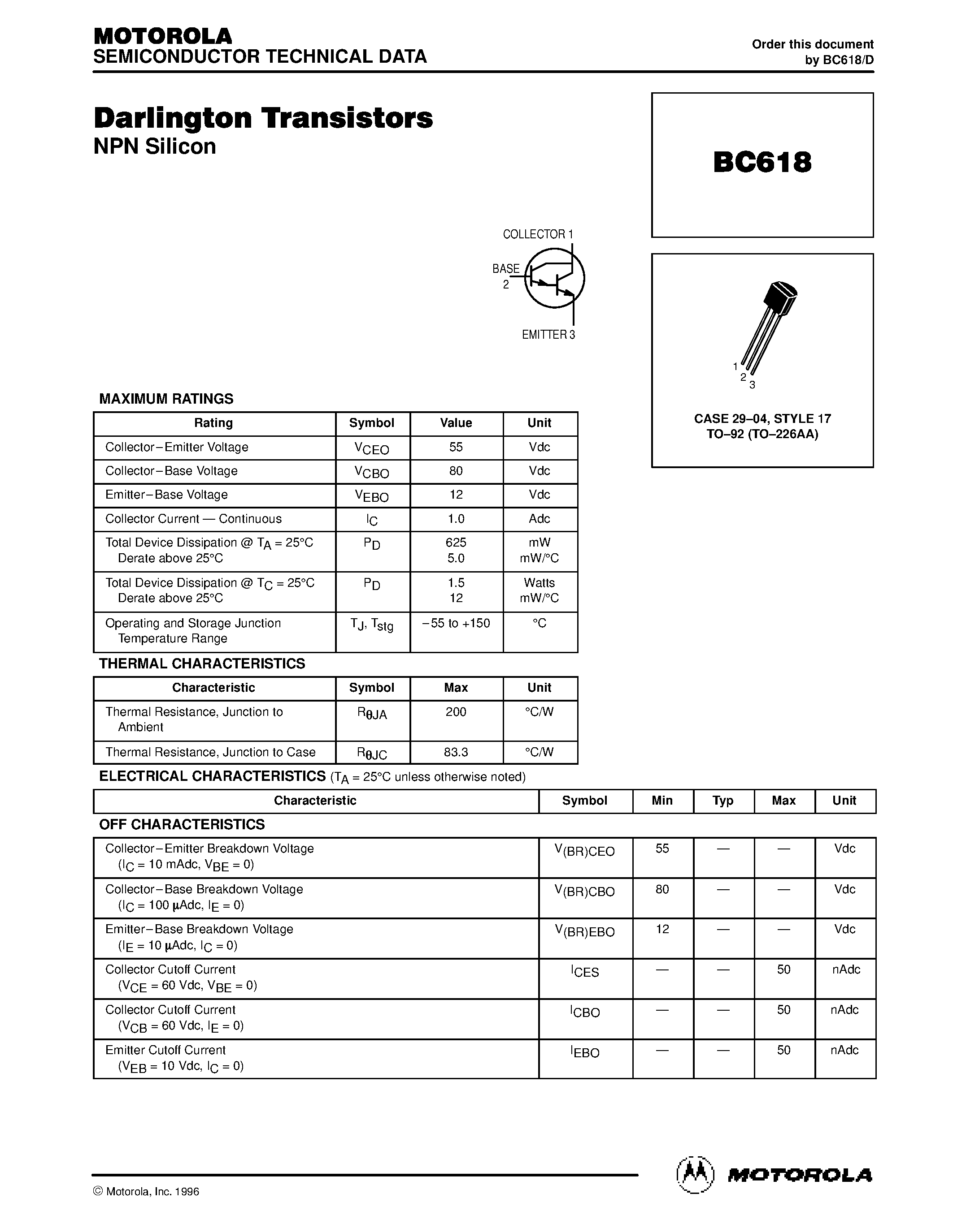 Даташит BC618 - Darlington Transistors страница 1
