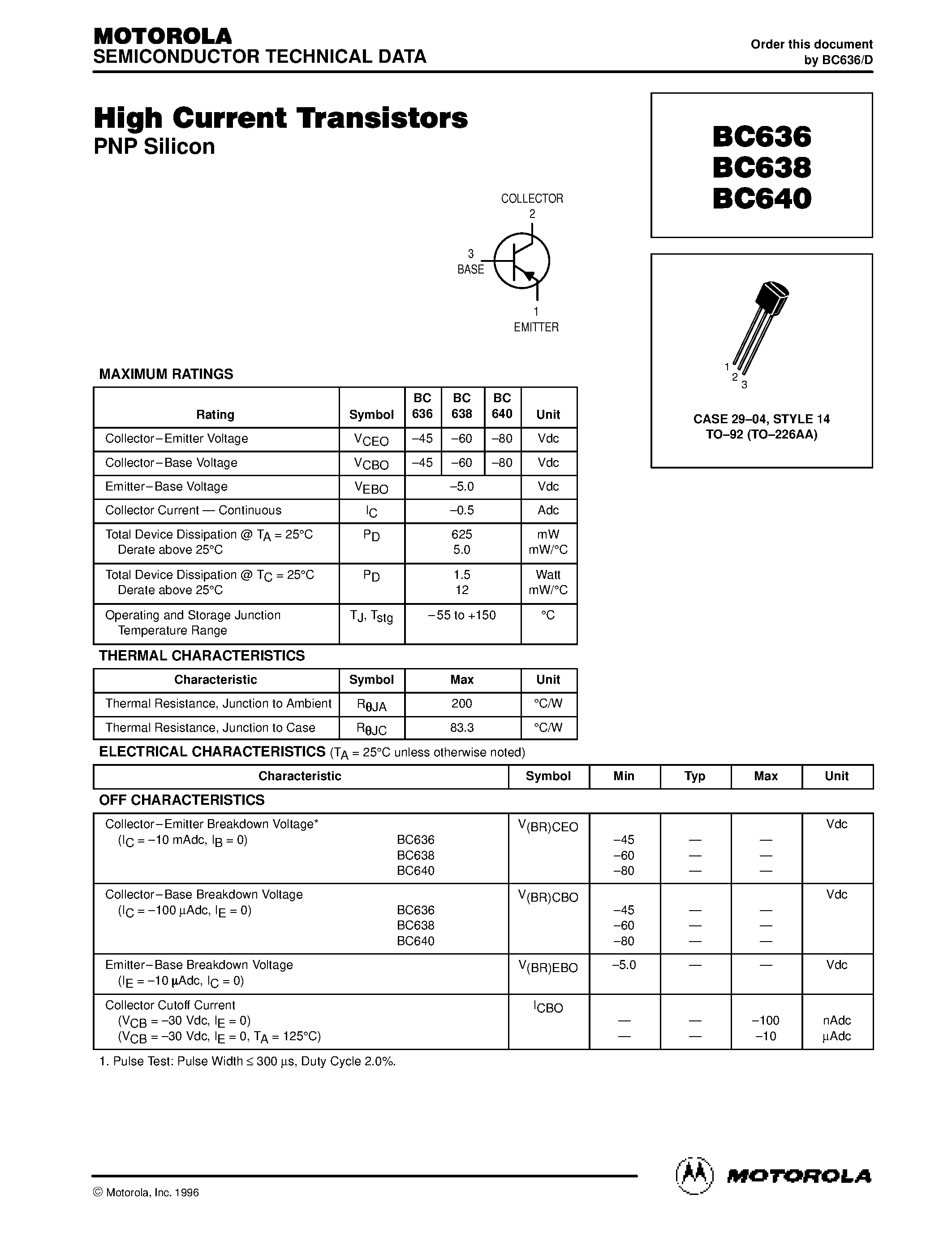 Даташит BC636 - High Current Transistors страница 1