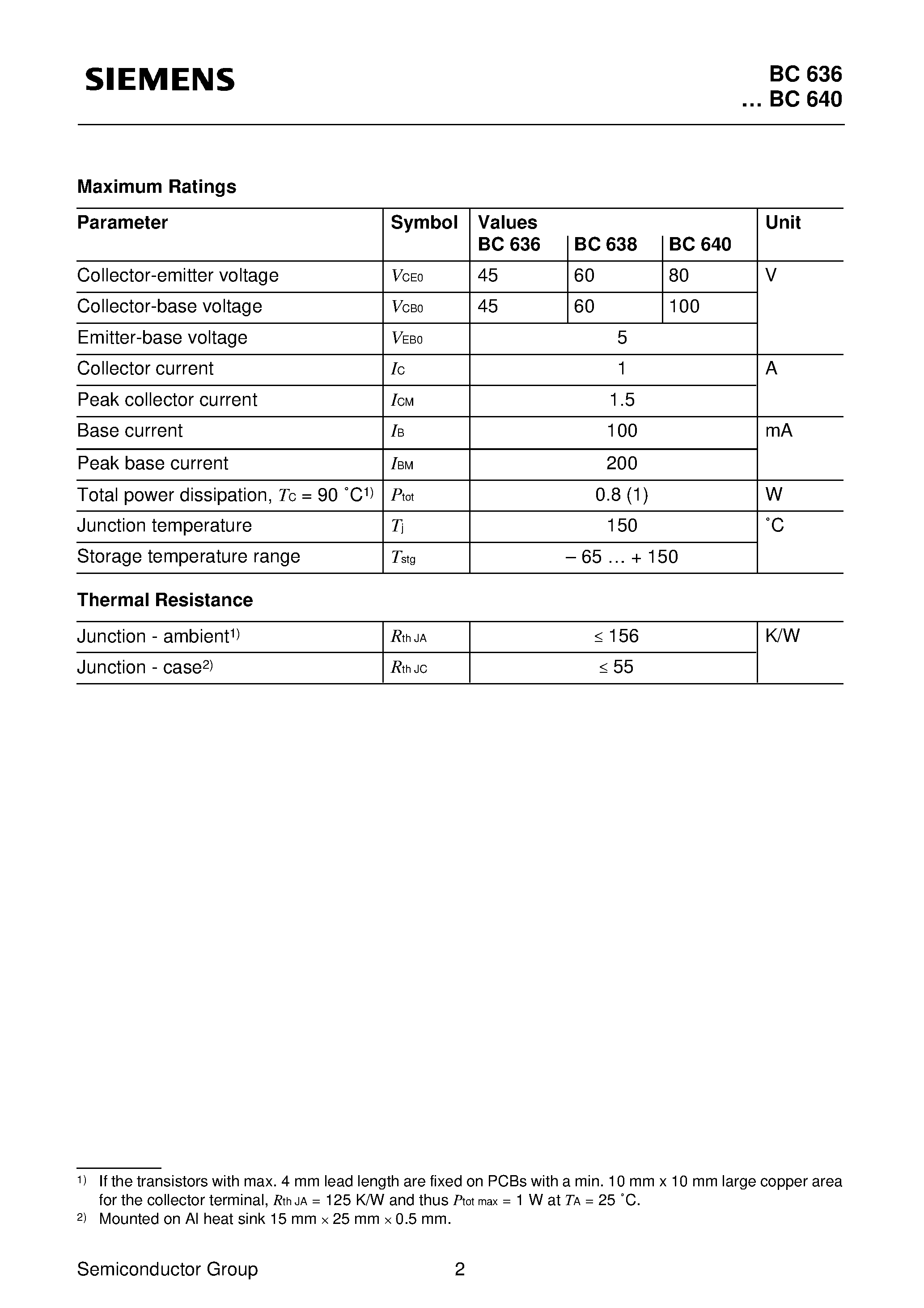 Даташит BC636 - PNP Silicon AF Transistors (High current gain High collector current) страница 2