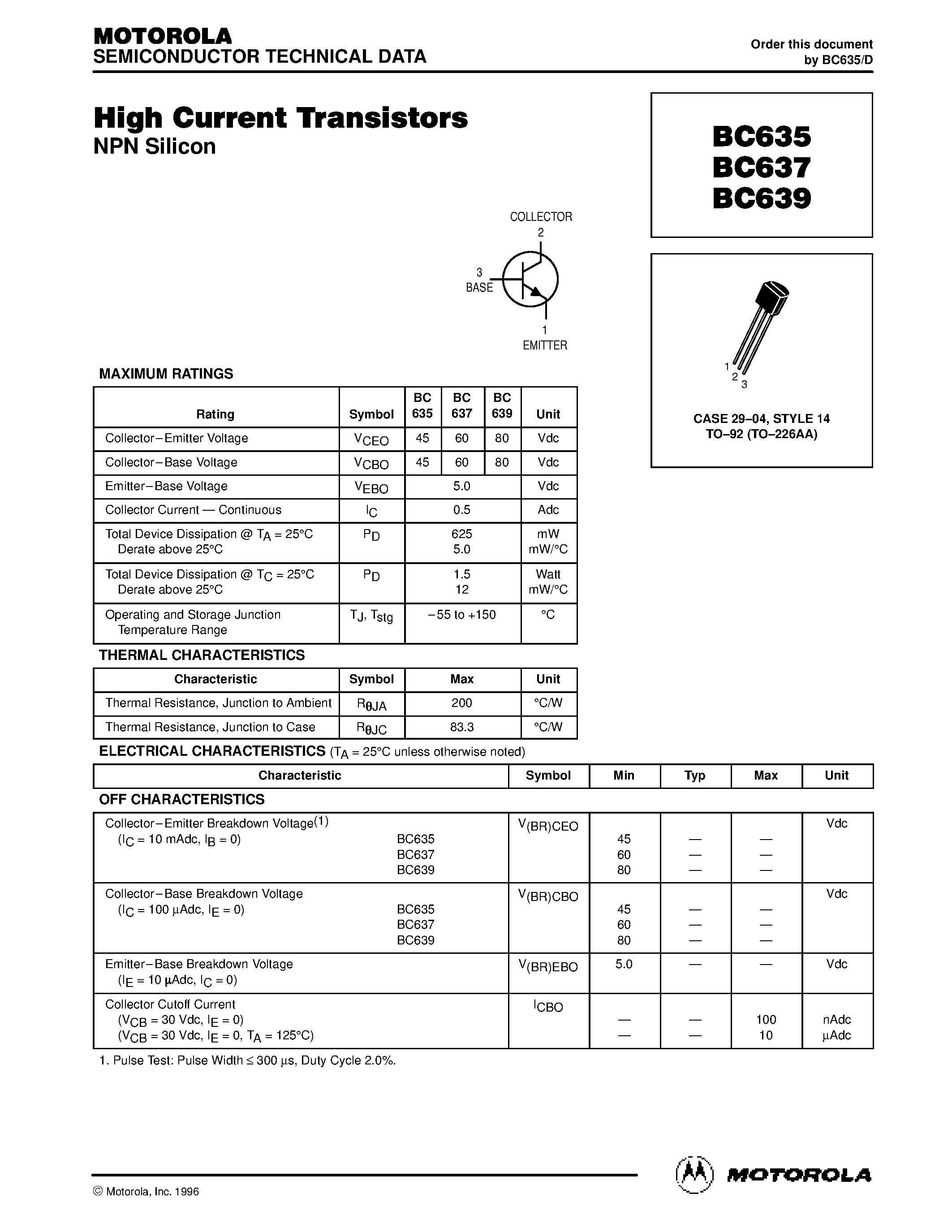 Даташит BC639 - High Current Transistors страница 1