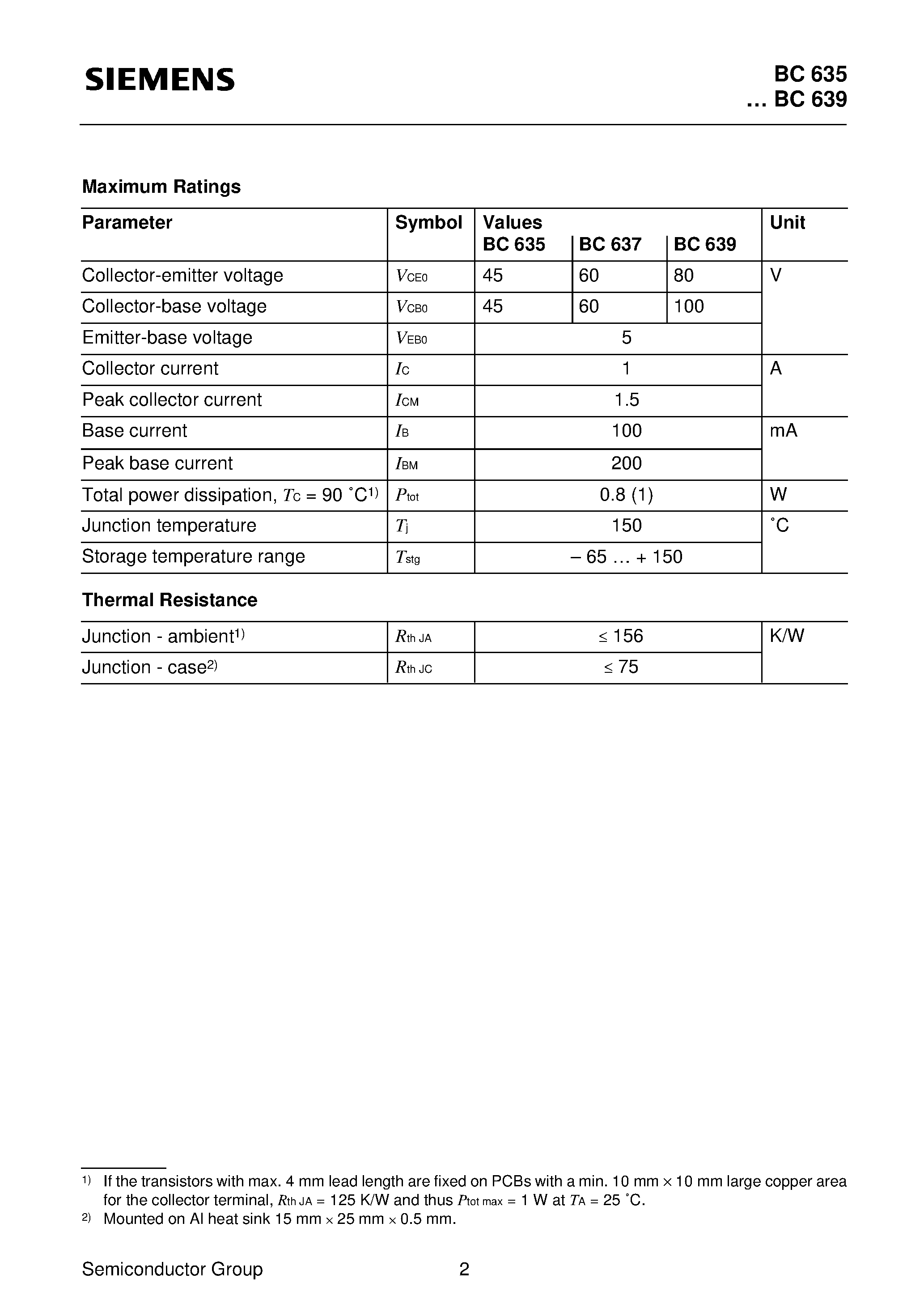 Даташит BC639 - NPN Silicon AF Transistors (High current gain High collector current) страница 2
