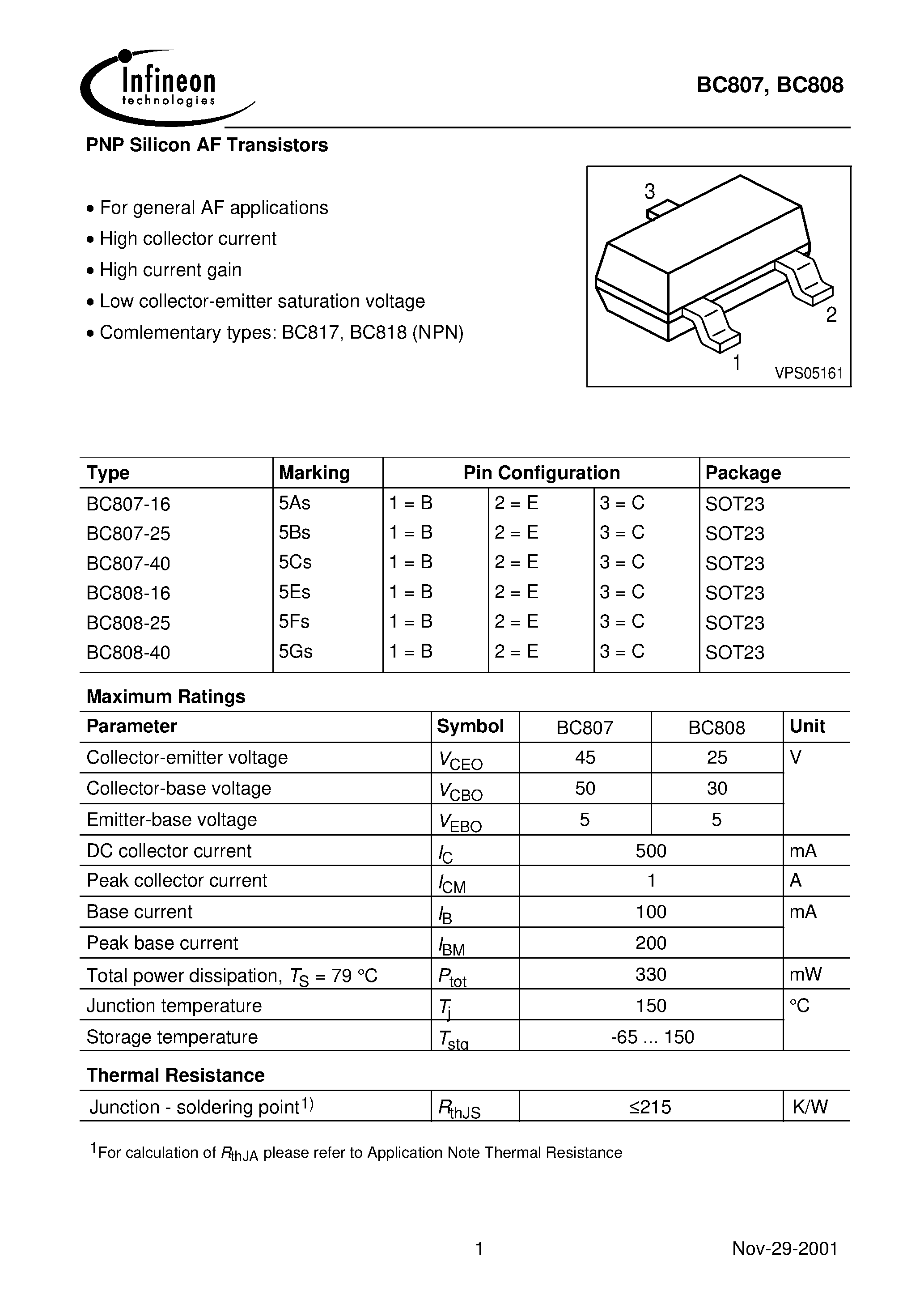 Даташит BC807-16 - PNP Silicon AF Transistors страница 1