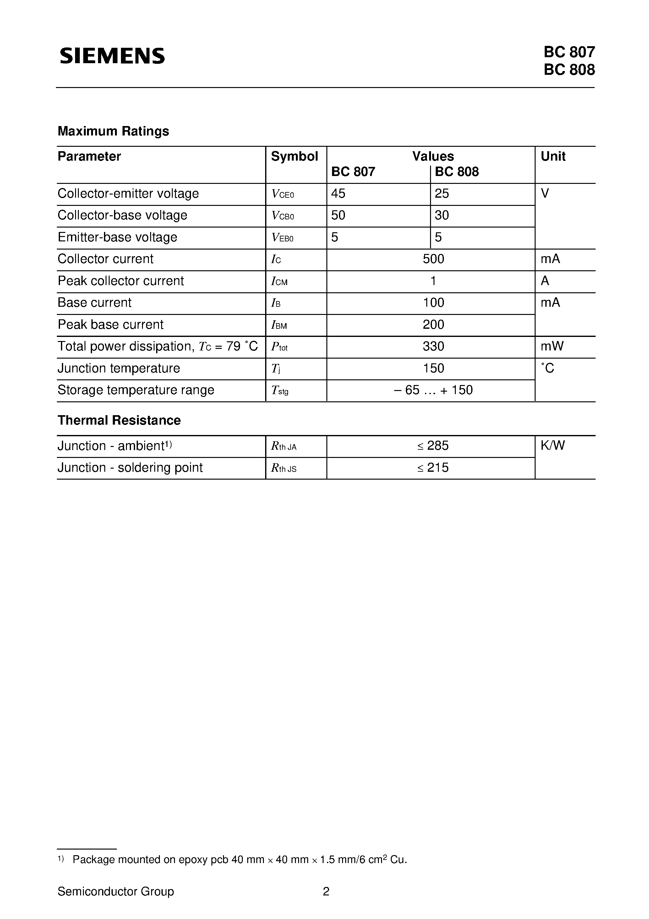 Даташит BC807-40 - PNP Silicon AF Transistors (For general AF applications High collector current High current gain) страница 2