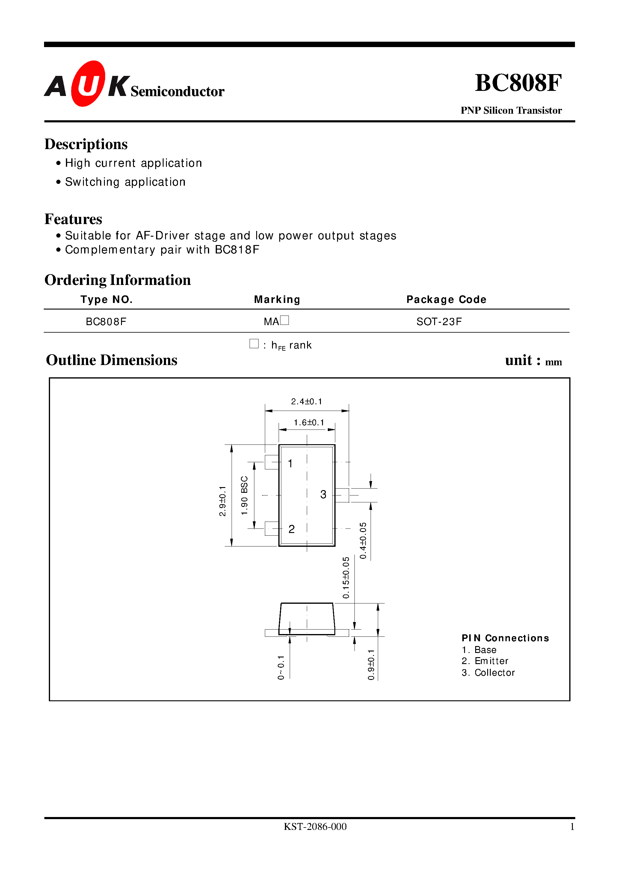 Даташит на микросхему BC808F страница 1 Даташит BC808F - PNP Silicon Transistor (High current application Switching application) страница 1