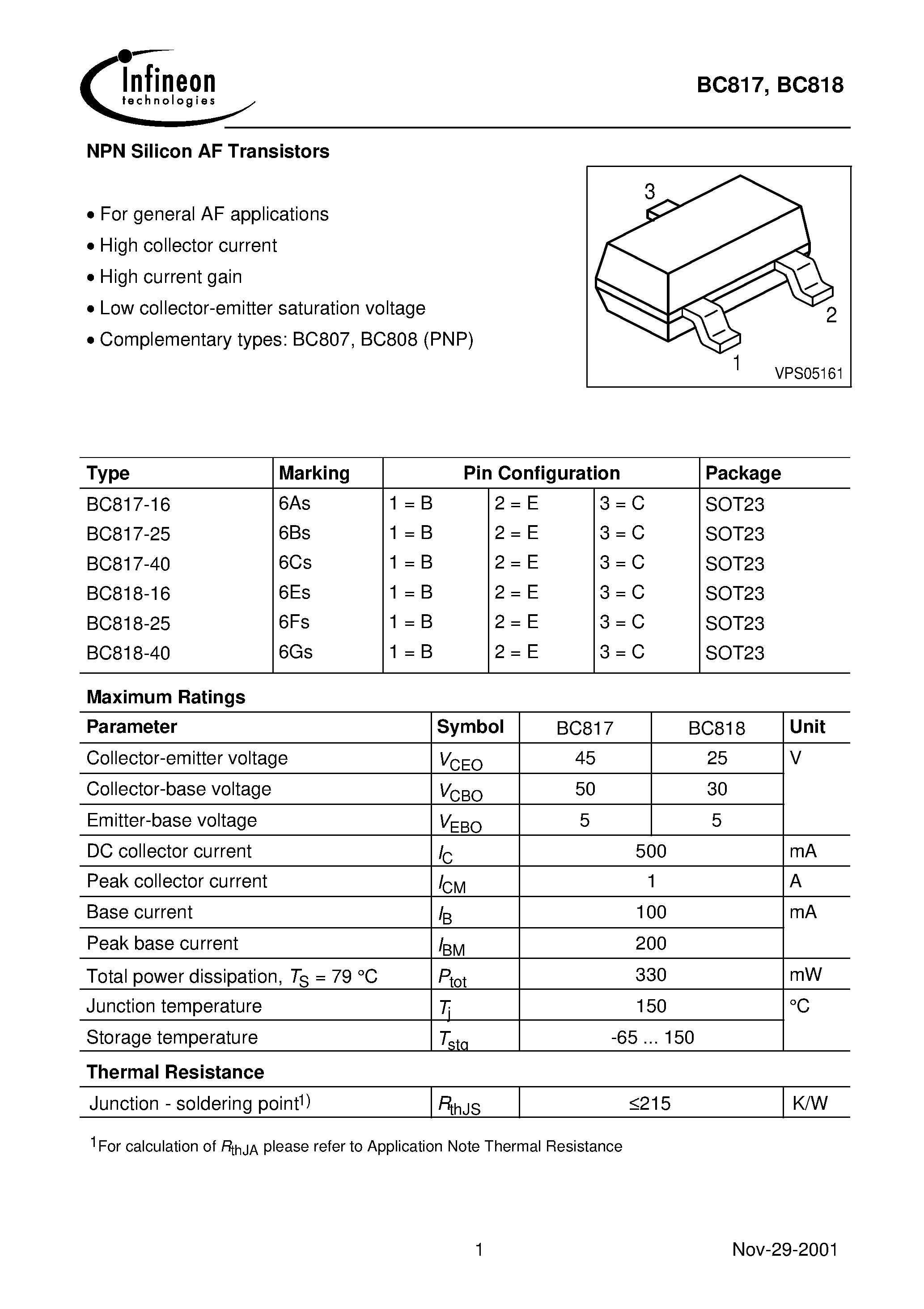 Даташит BC817-25 - NPN Silicon AF Transistors страница 1