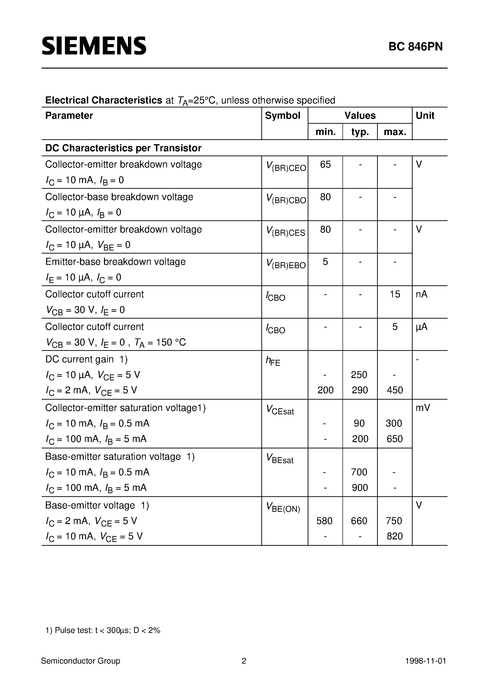 Datasheet BC846PN - NPN/PNP Silicon AF Transistor Array (For AF input stages and driver applications High current gain) page 2