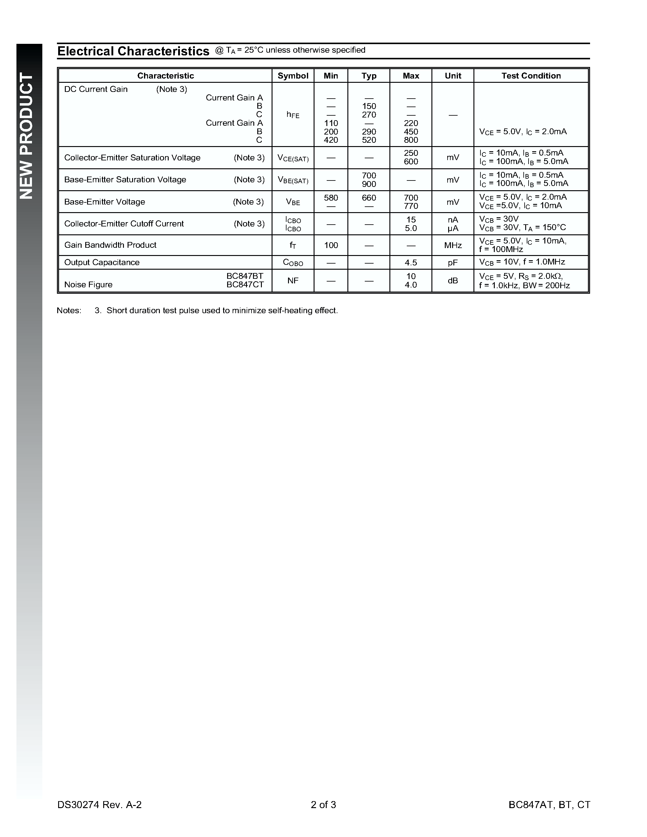Datasheet BC847A-7 page 2 Datasheet BC847A-7 - NPN SMALL SIGNAL SURFACE MOUNT TRANSISTOR page 2