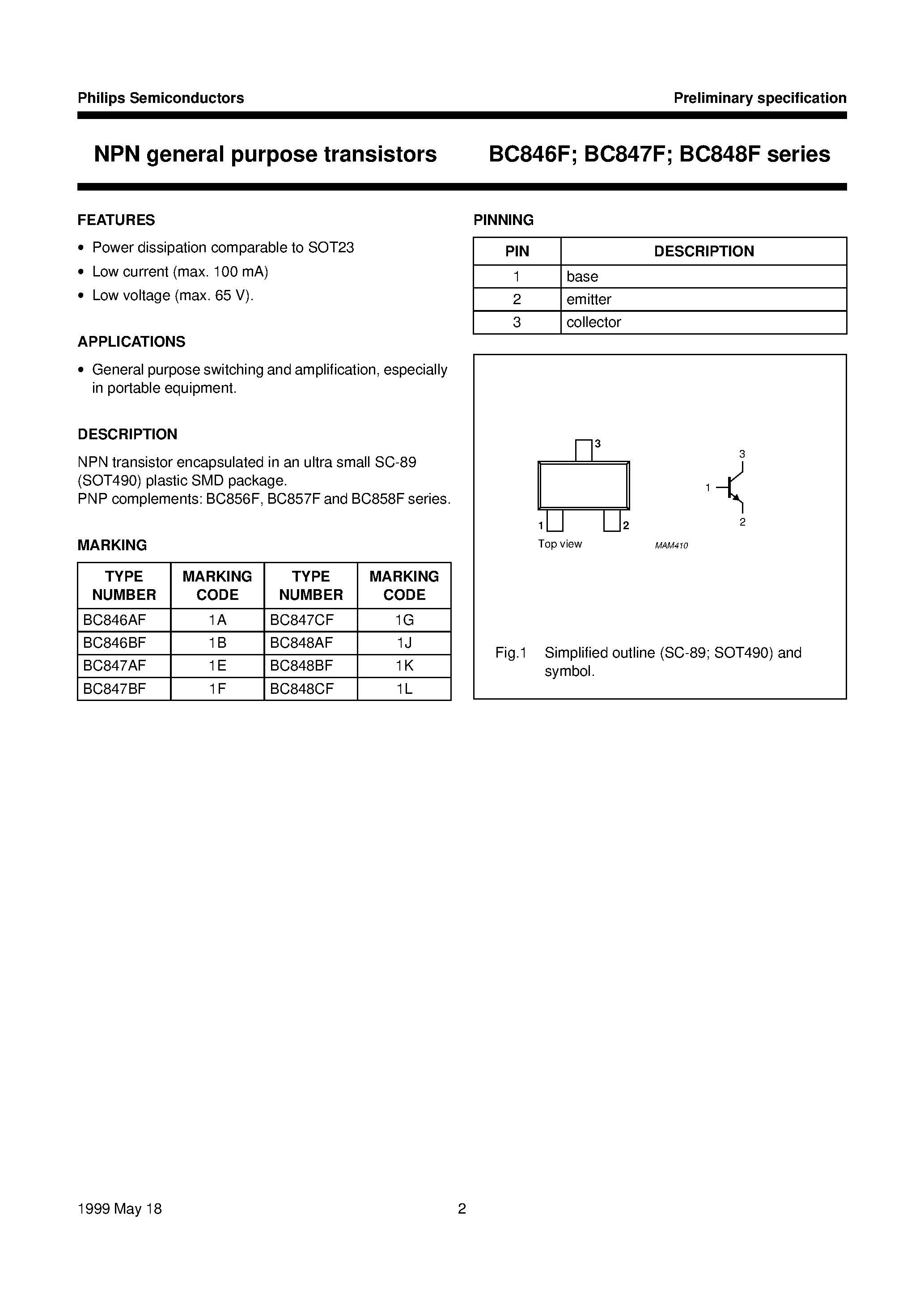 Даташит BC847CF - NPN general purpose transistors страница 2