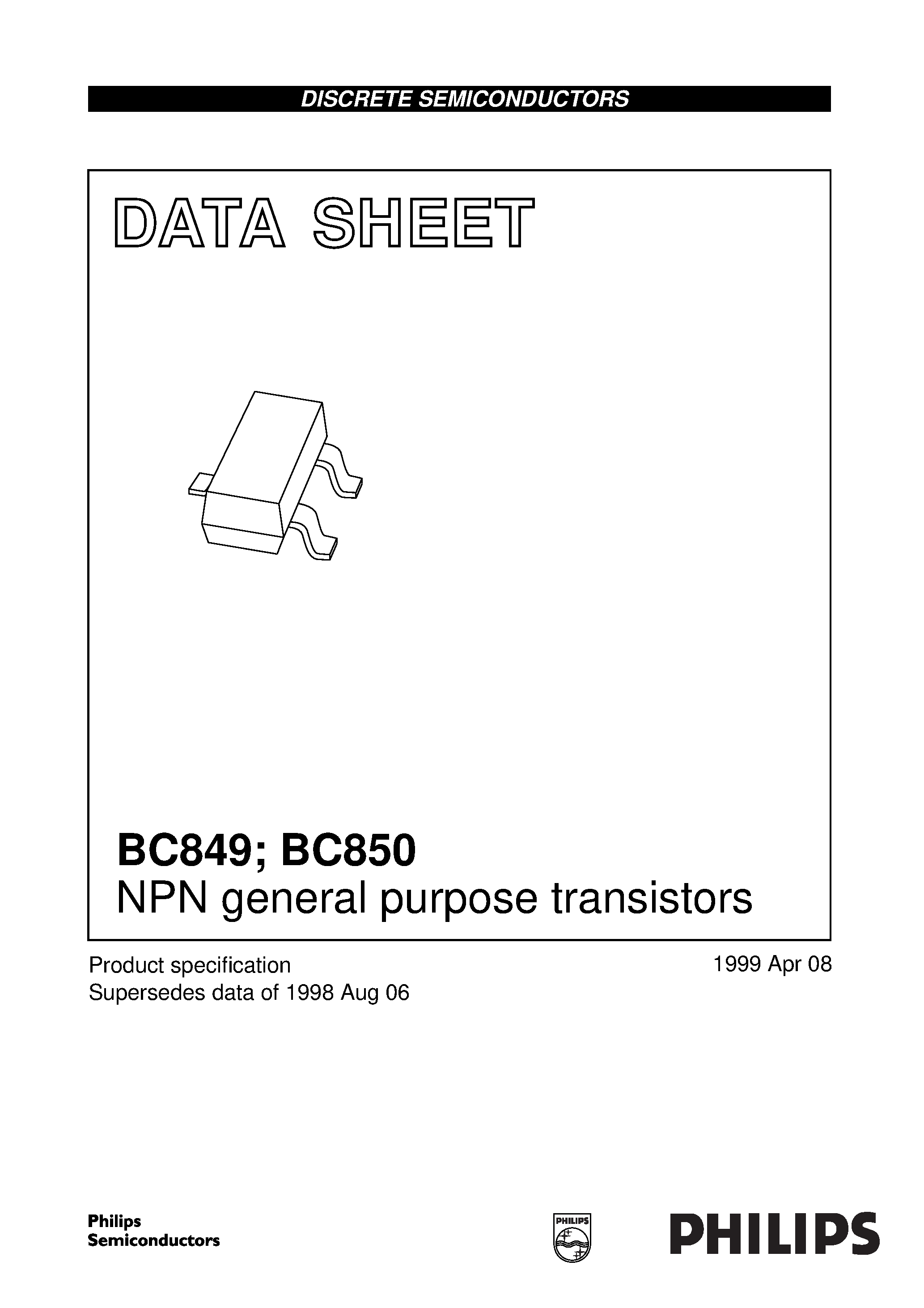 Даташит BC850 - NPN general purpose transistors страница 1