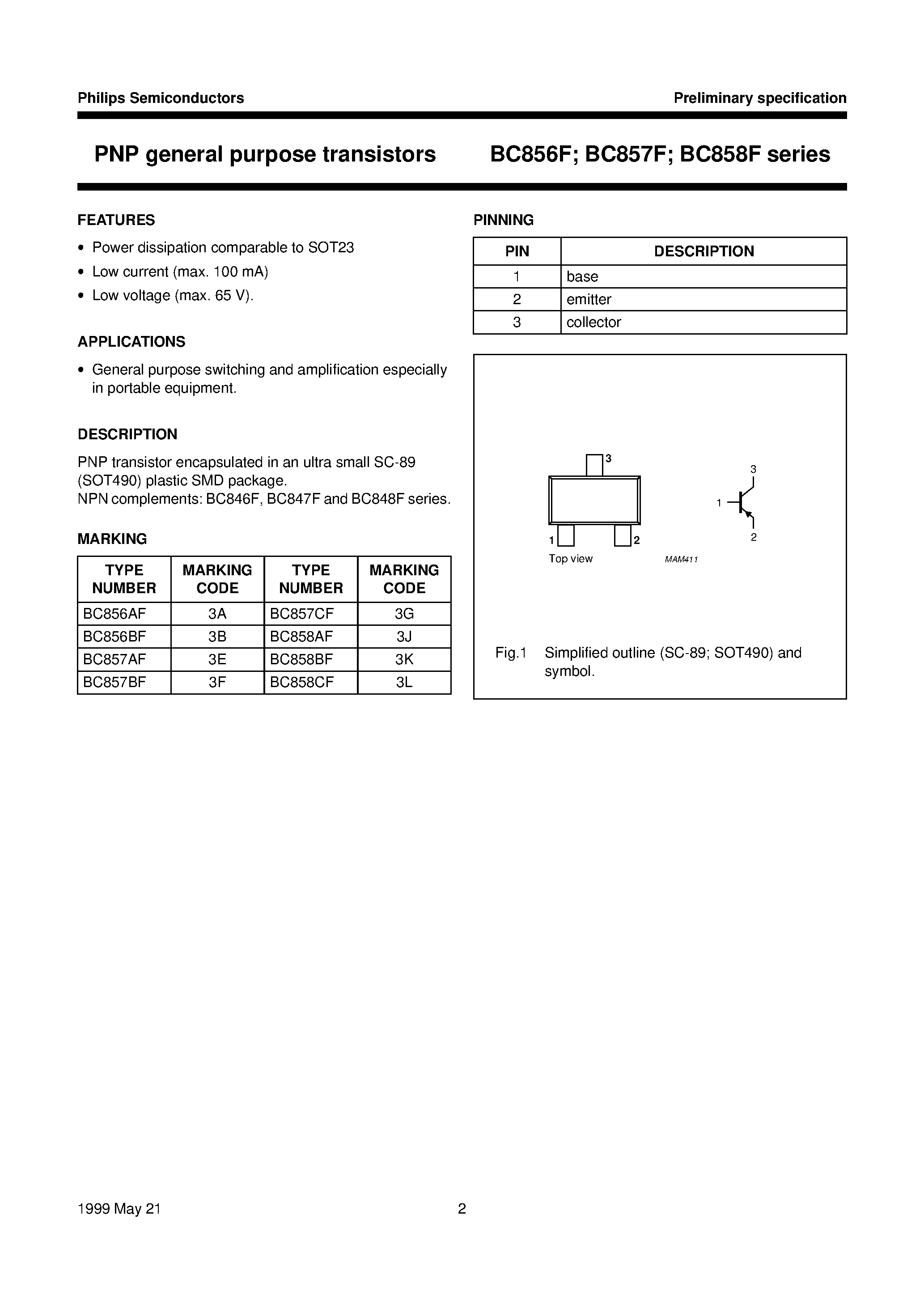 Даташит BC856BF - PNP general purpose transistors страница 2