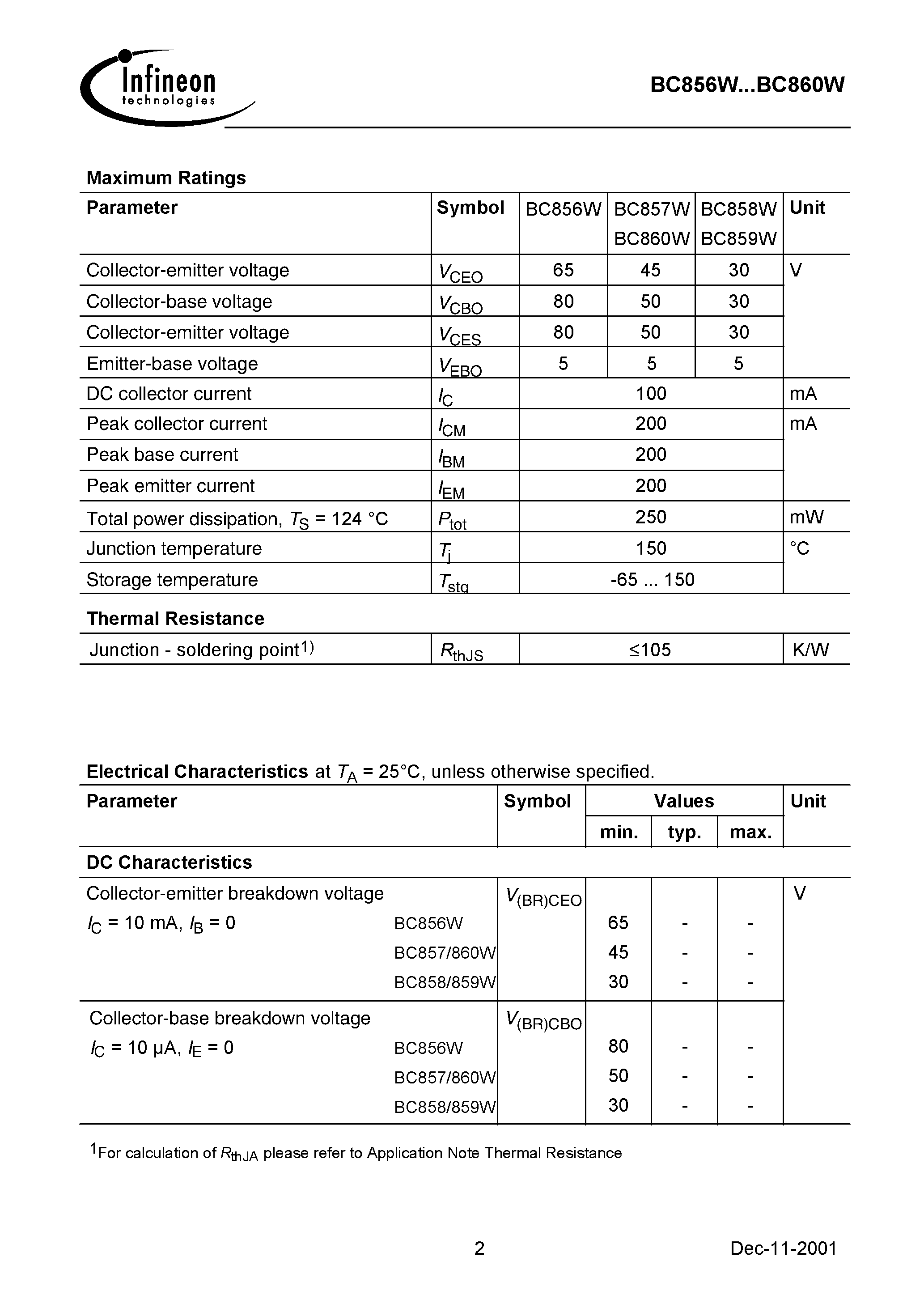 Даташит BC856W - NPN Silicon AF Transistors страница 2