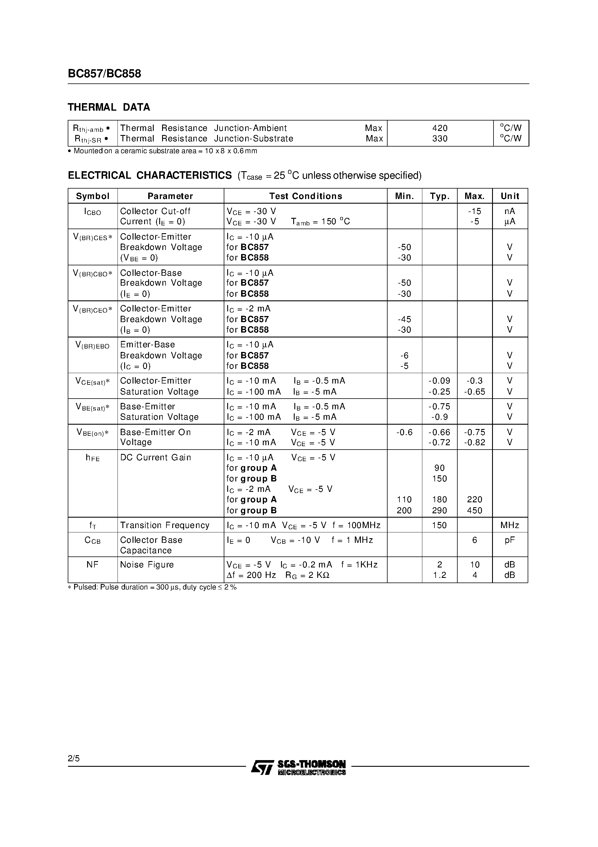 Даташит BC857A - SMALL SIGNAL PNP TRANSISTORS страница 2