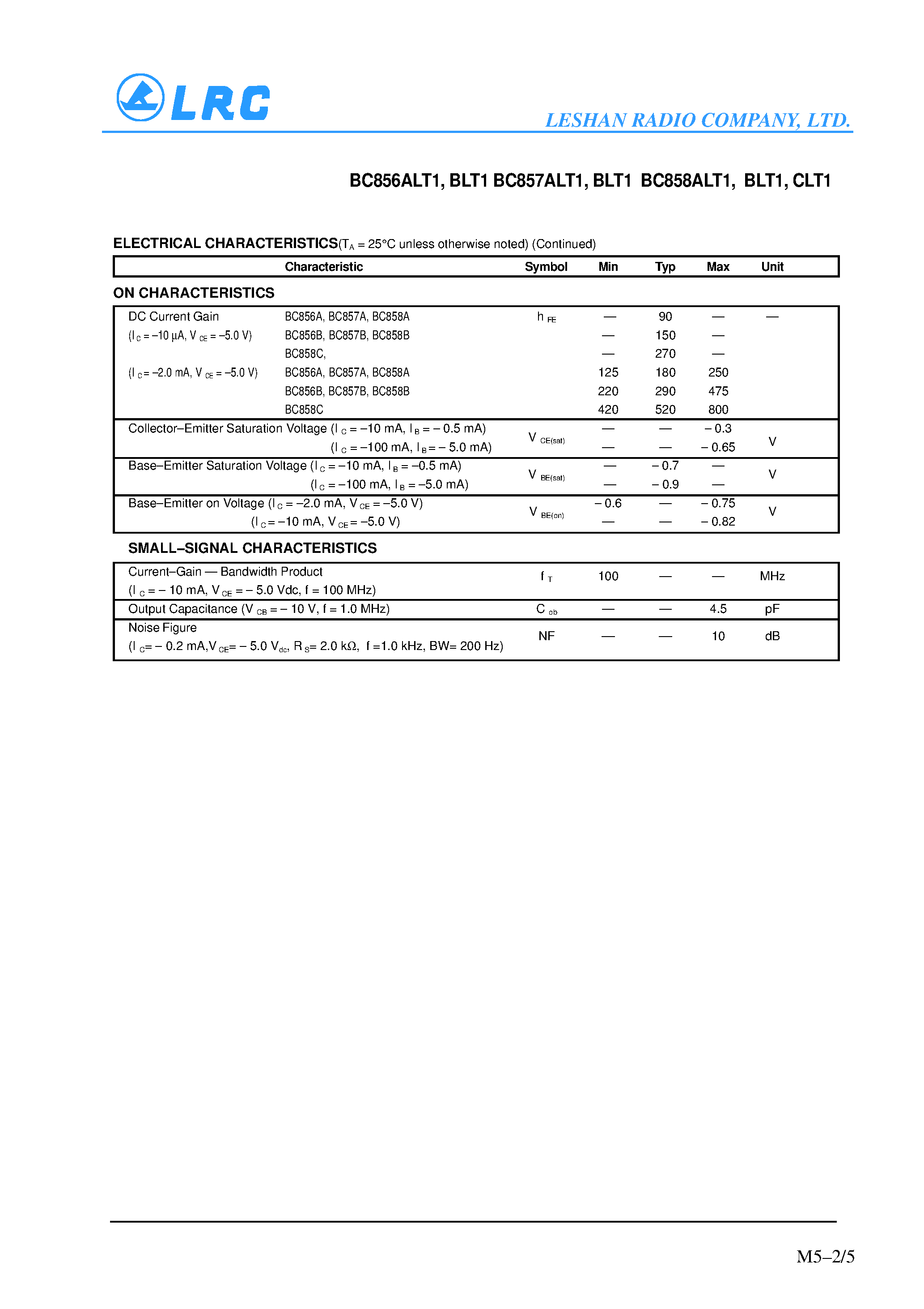 Даташит BC857ALT1 - General Purpose Transistors(PNP Silicon) страница 2