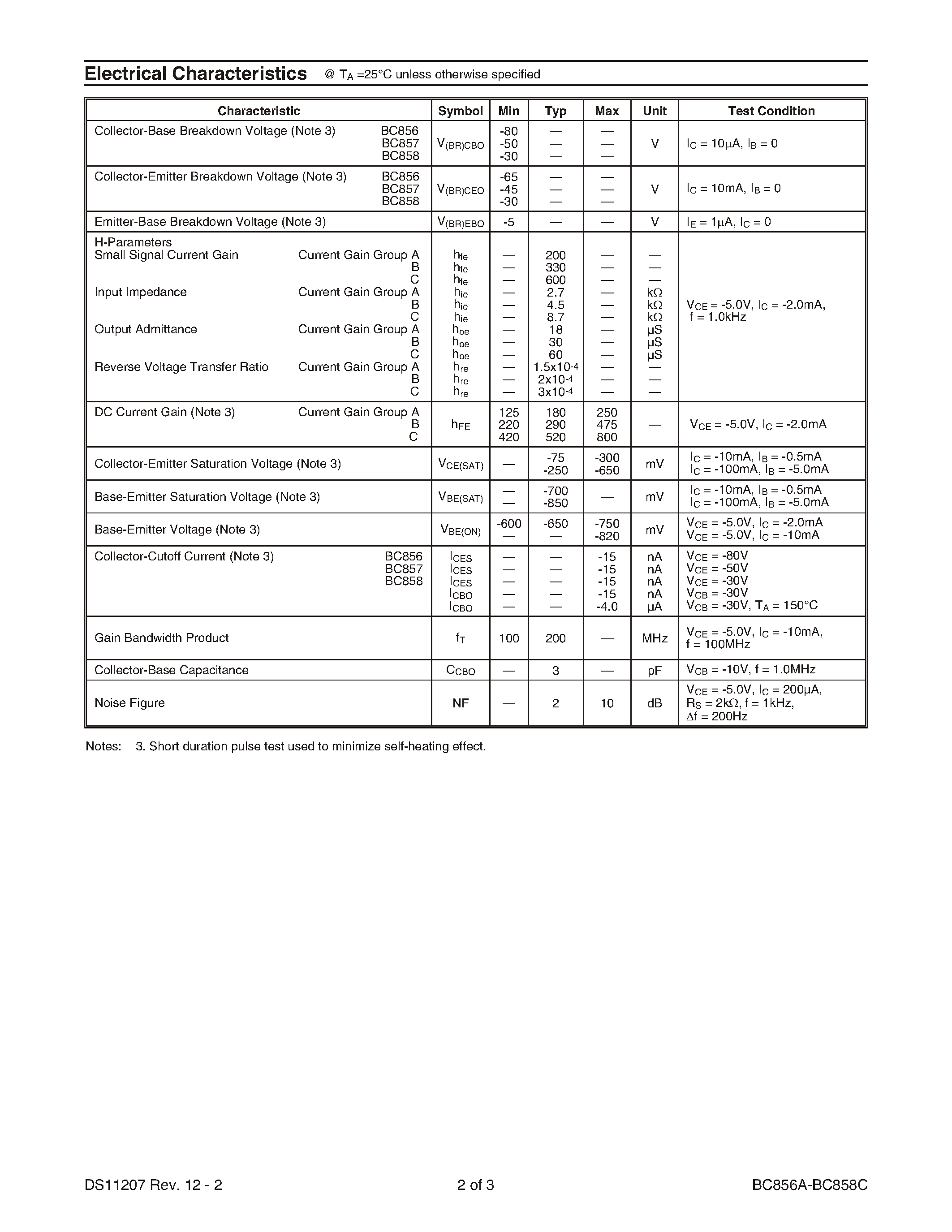 Datasheet BC857B-7 - PNP SURFACE MOUNT SMALL SIGNAL TRANSISTOR page 2