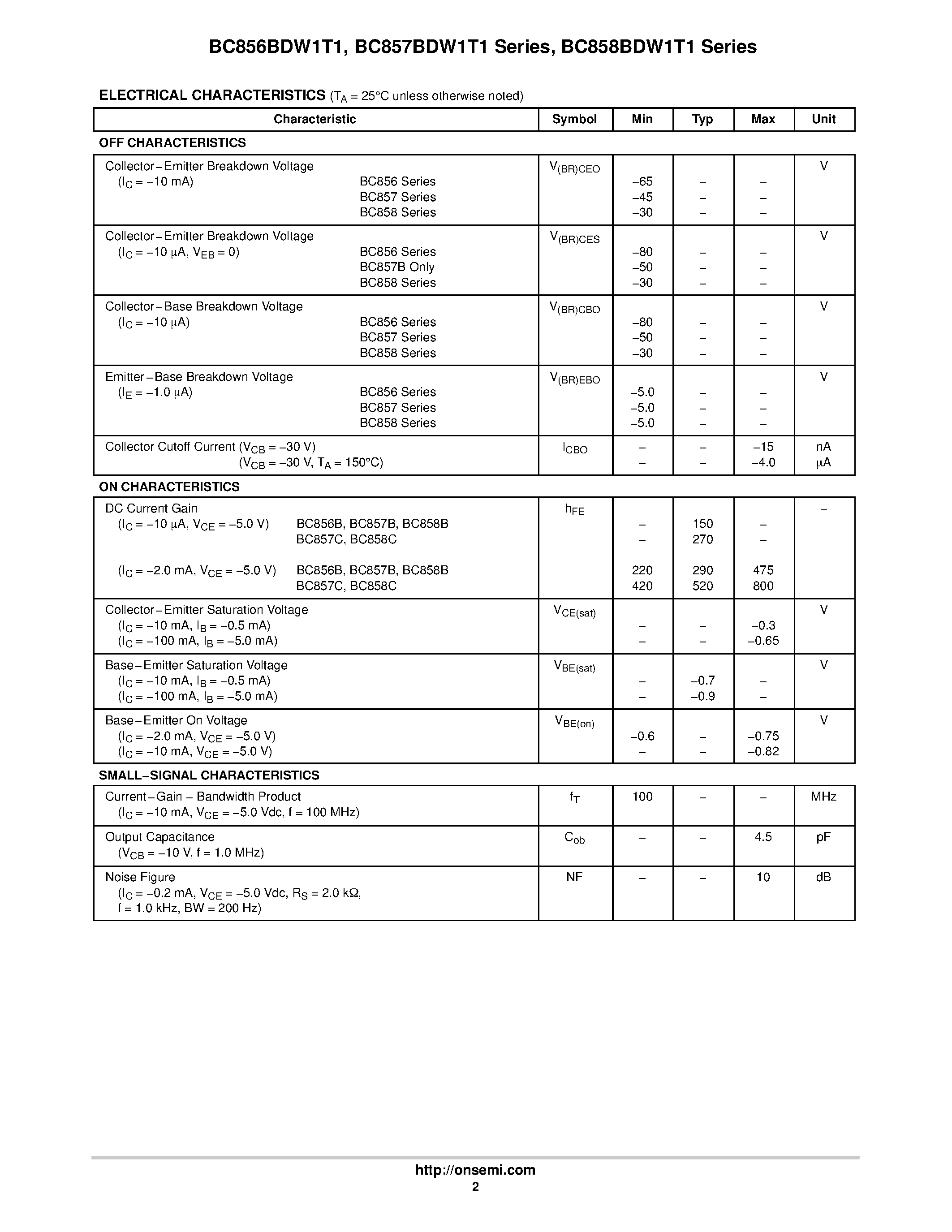 Даташит BC857CDW1T1 - Dual General Purpose Transistors страница 2