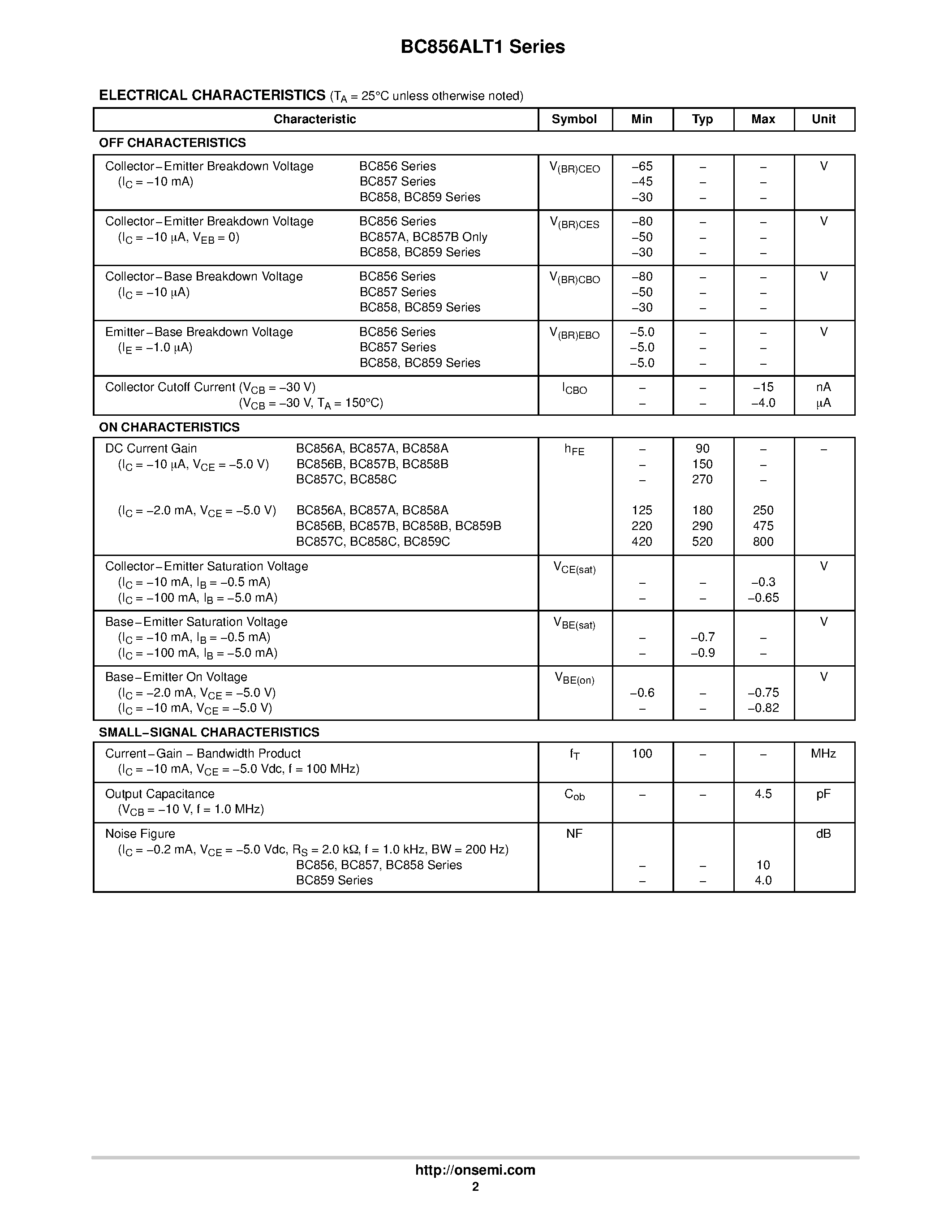 Даташит BC857CLT1 - General Purpose Transistors страница 2