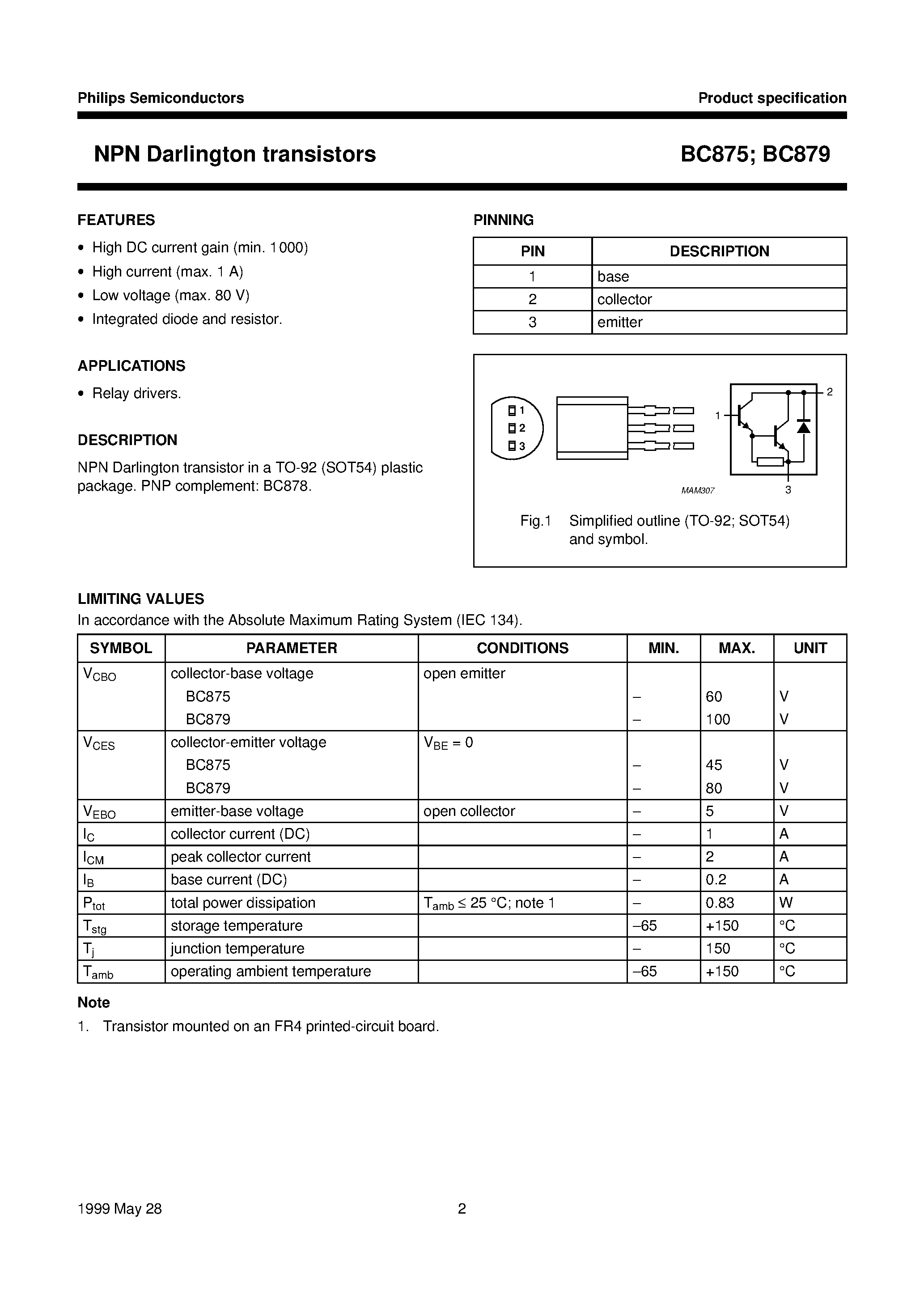 Даташит BC875 - NPN Darlington transistors страница 2