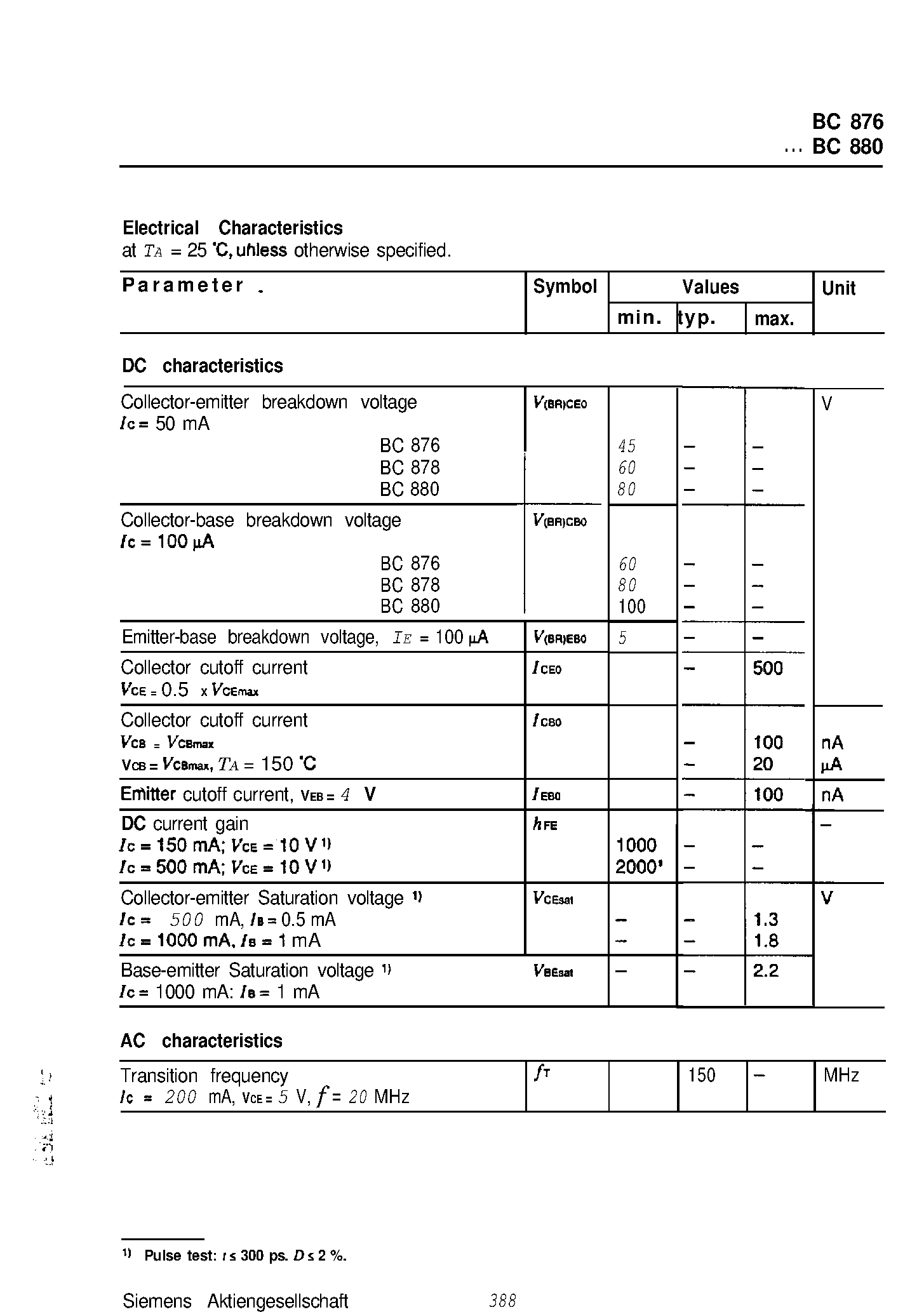 Даташит BC878 - PNP Silicon Darlington Transistors (High current gain High collector current) страница 2