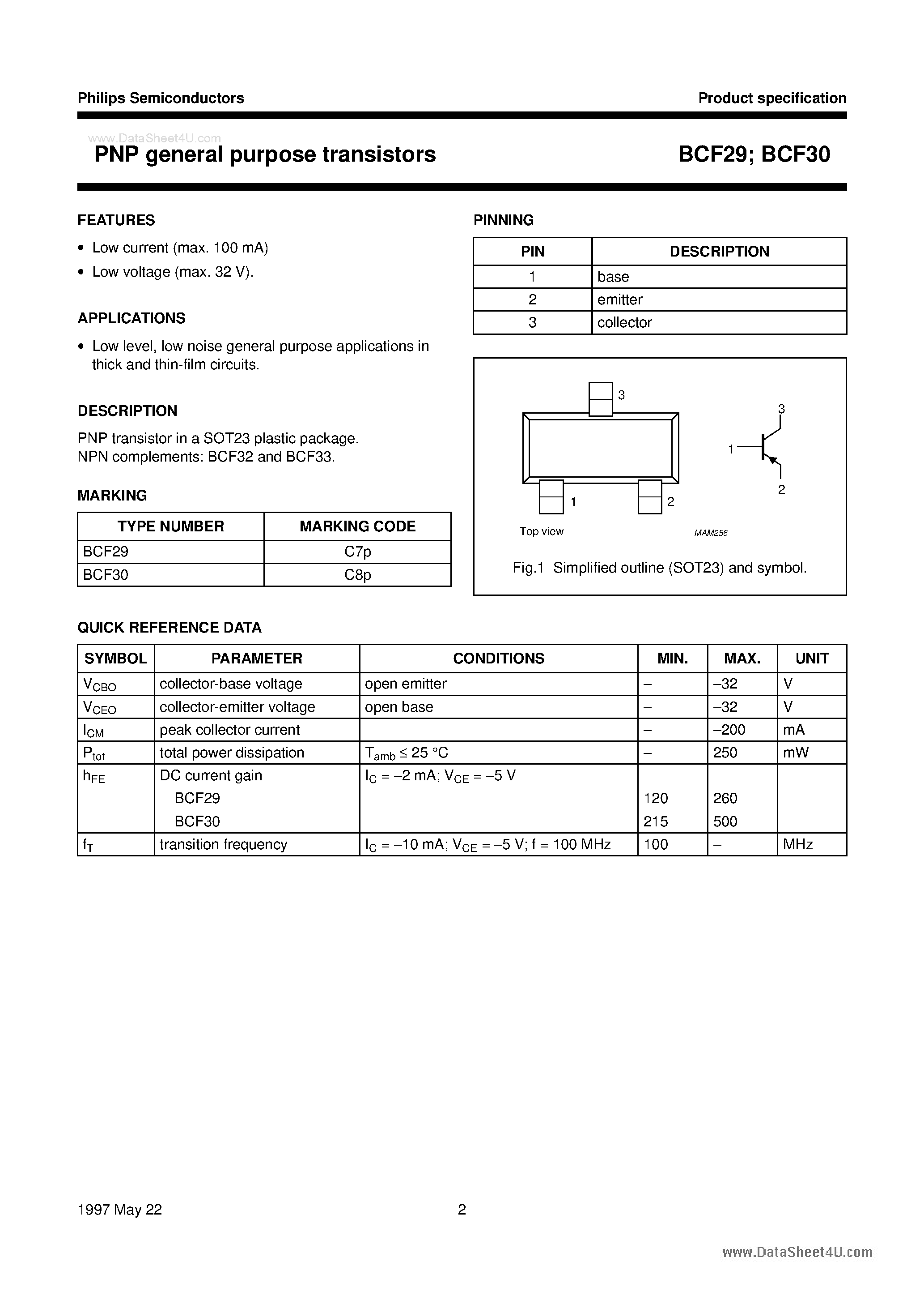Даташит BCF29 - PNP general purpose transistors страница 2
