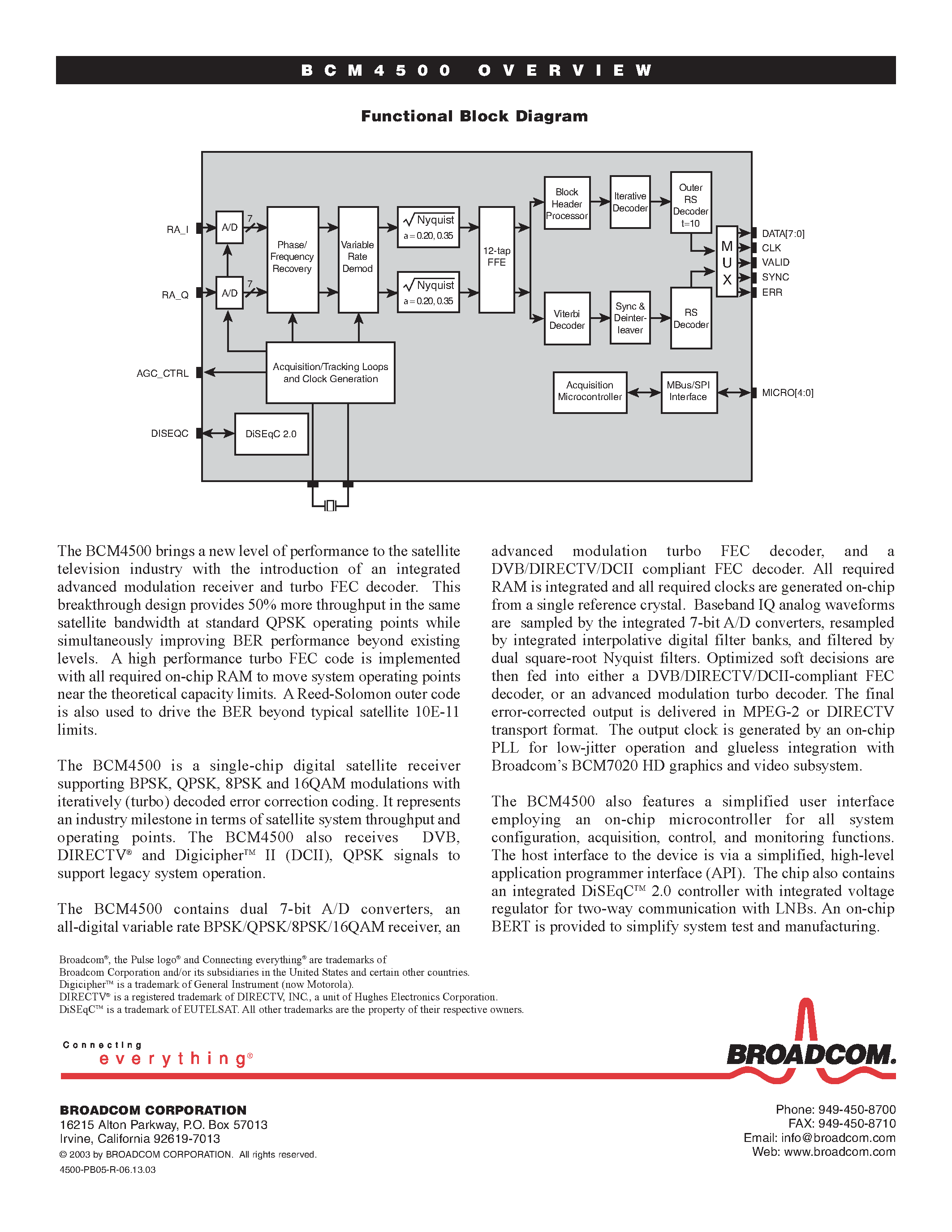 Datasheet BCM4500 - ADVANCED MODULATION SATELLITE RECEIVER page 2