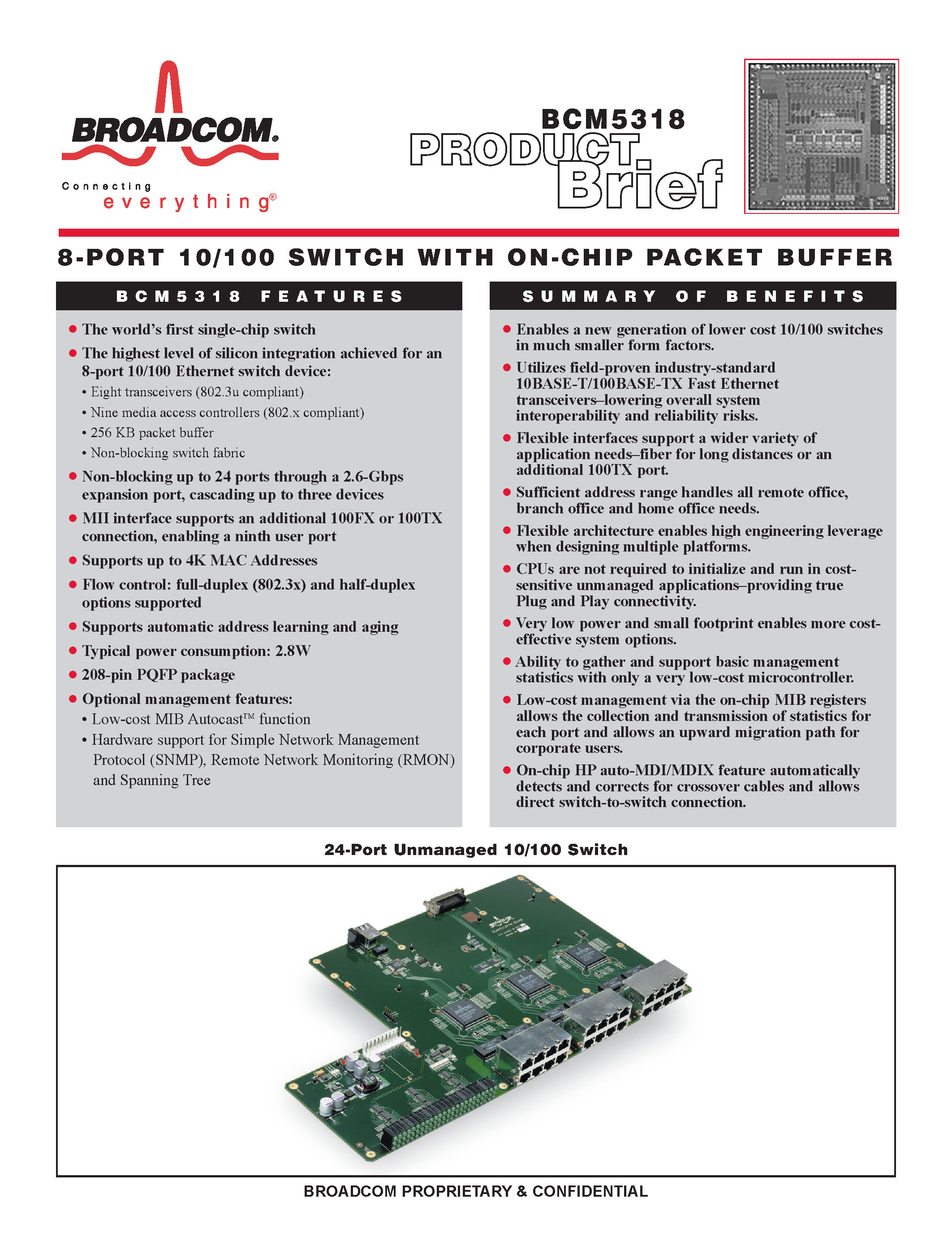 Даташит BCM5318 - 8 PORT 10/100 SWITCH WITH ON CHIP PACKET страница 1