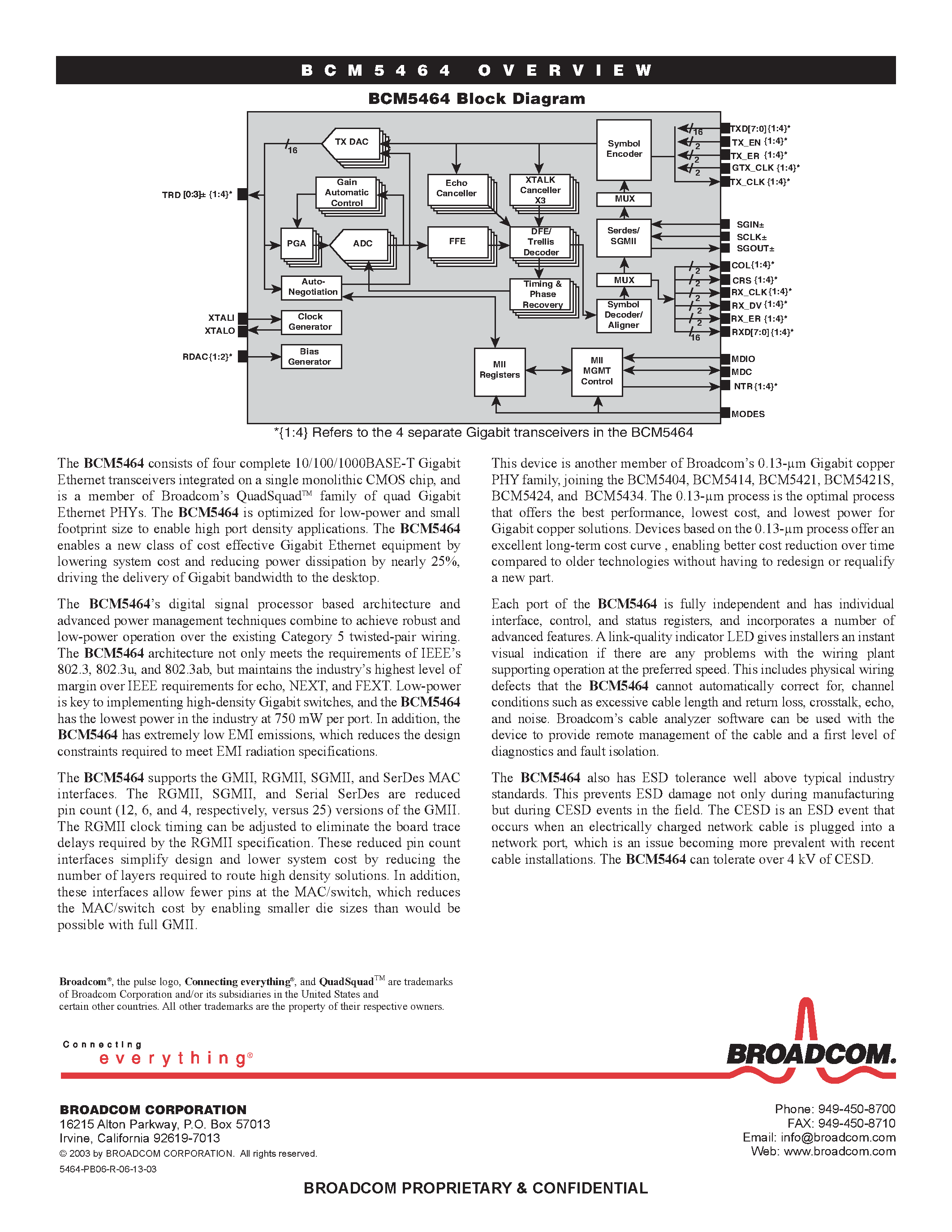 Datasheet BCM5464 - QUAD-PORT 10/100/1000 BASE-T GIGABIT COPPER TRANSCEIVER page 2
