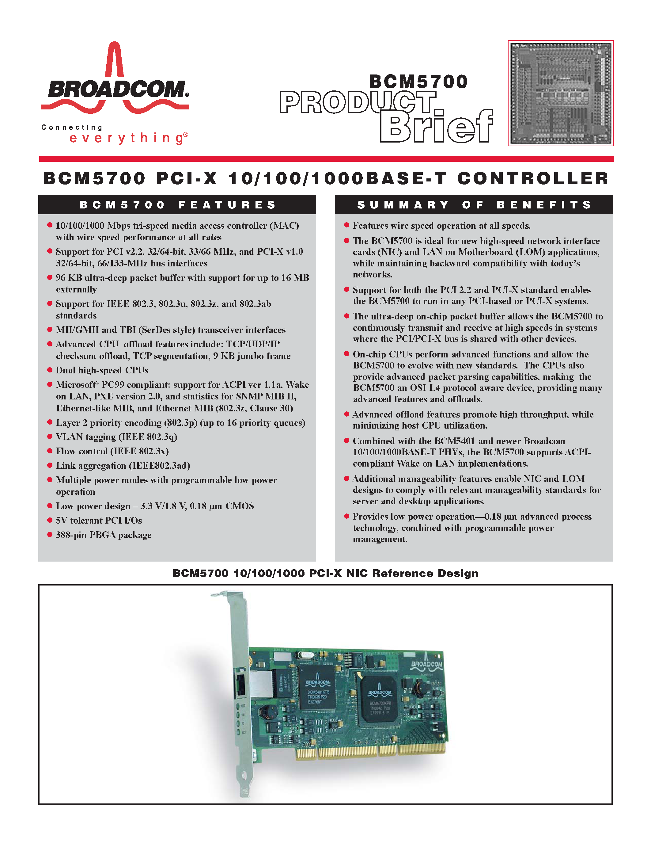 Datasheet BCM5700 - PCI - X 10/100/1000 BASE -T CONTROLLER page 1