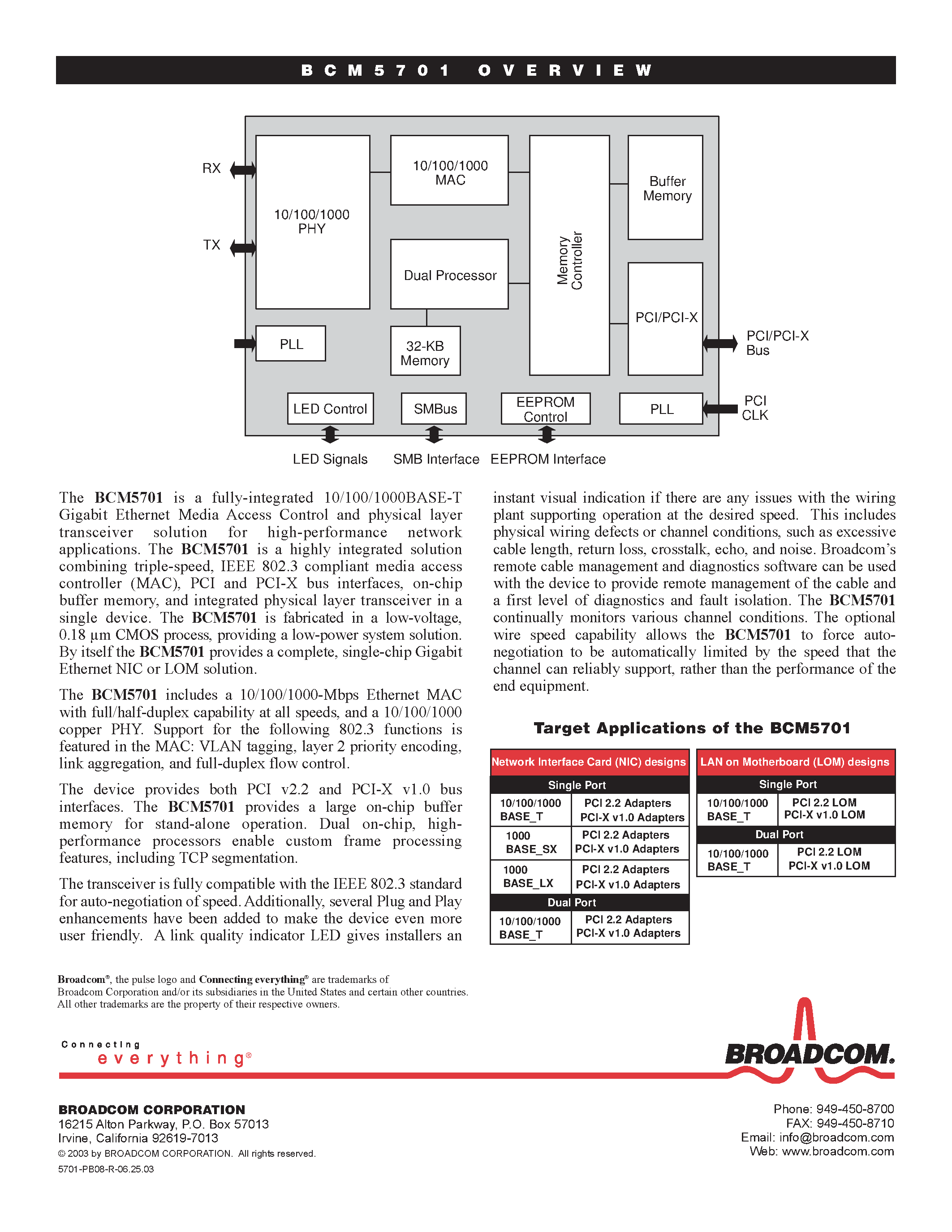 Datasheet BCM5701 - 10/100/1000BASE - T CONTROLLER WITH INTEGRATED TRANSCEIVER page 2