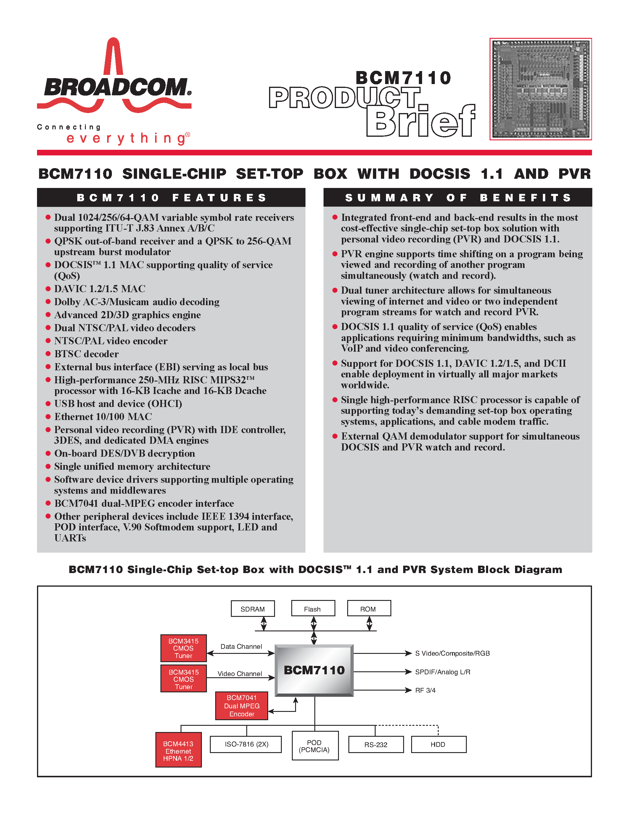Datasheet BCM7110 - SINGLE CHIP SET TOP BOX WITH DOCSIS 1.1 AND PVR page 1