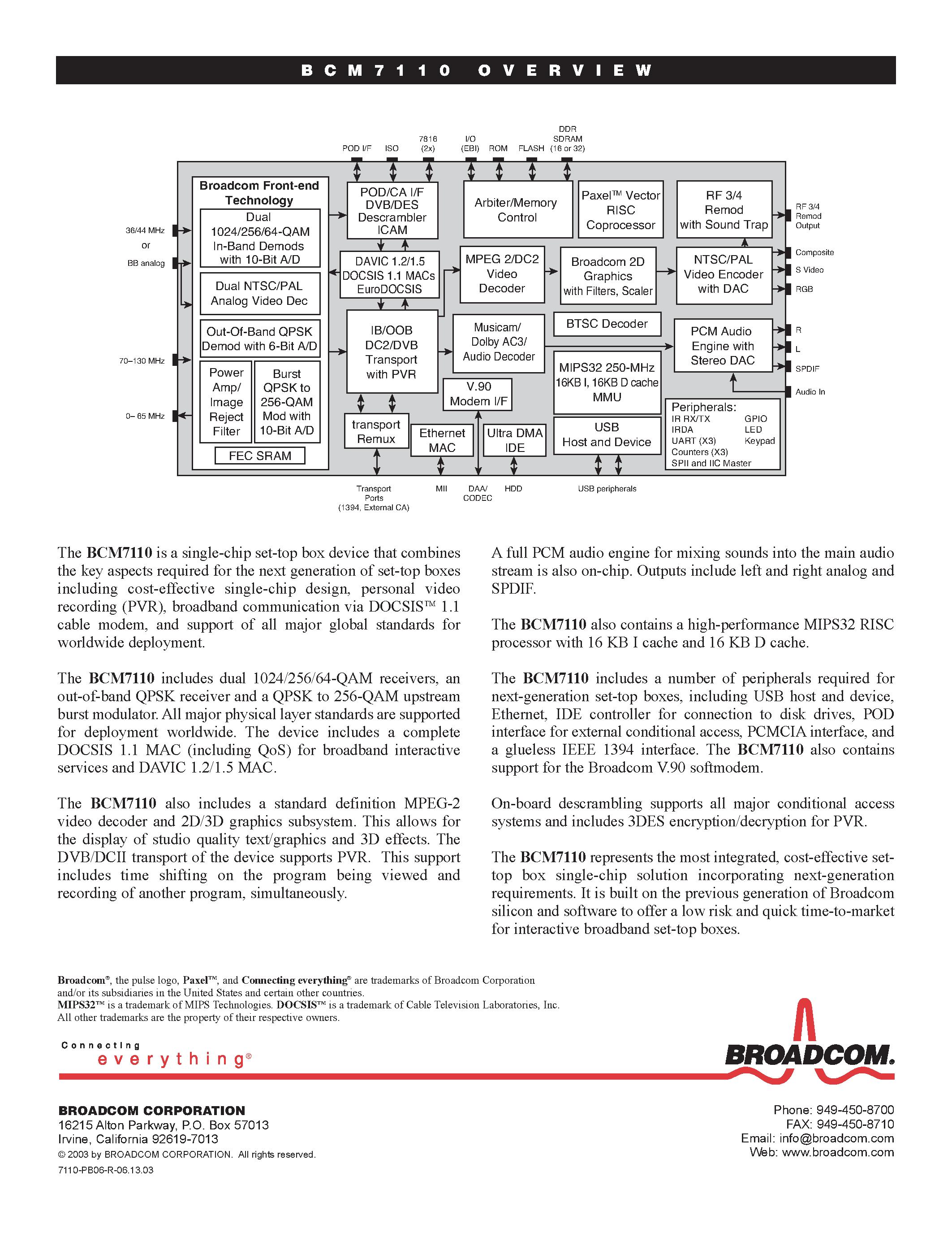 Datasheet BCM7110 - SINGLE CHIP SET TOP BOX WITH DOCSIS 1.1 AND PVR page 2