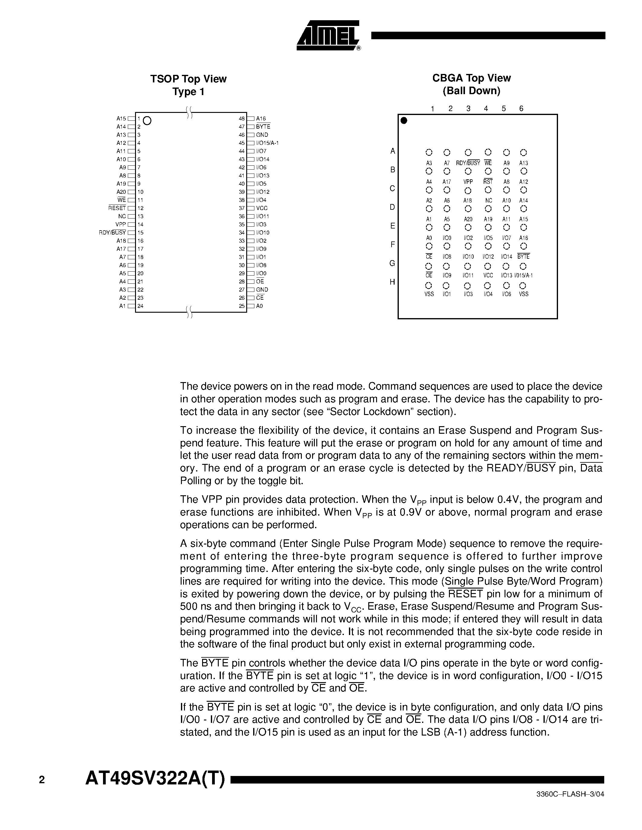 Datasheet AT49SV322AT - 32-megabit (2M x 16/4M x 8) 1.8-volt Only Flash Memory page 2