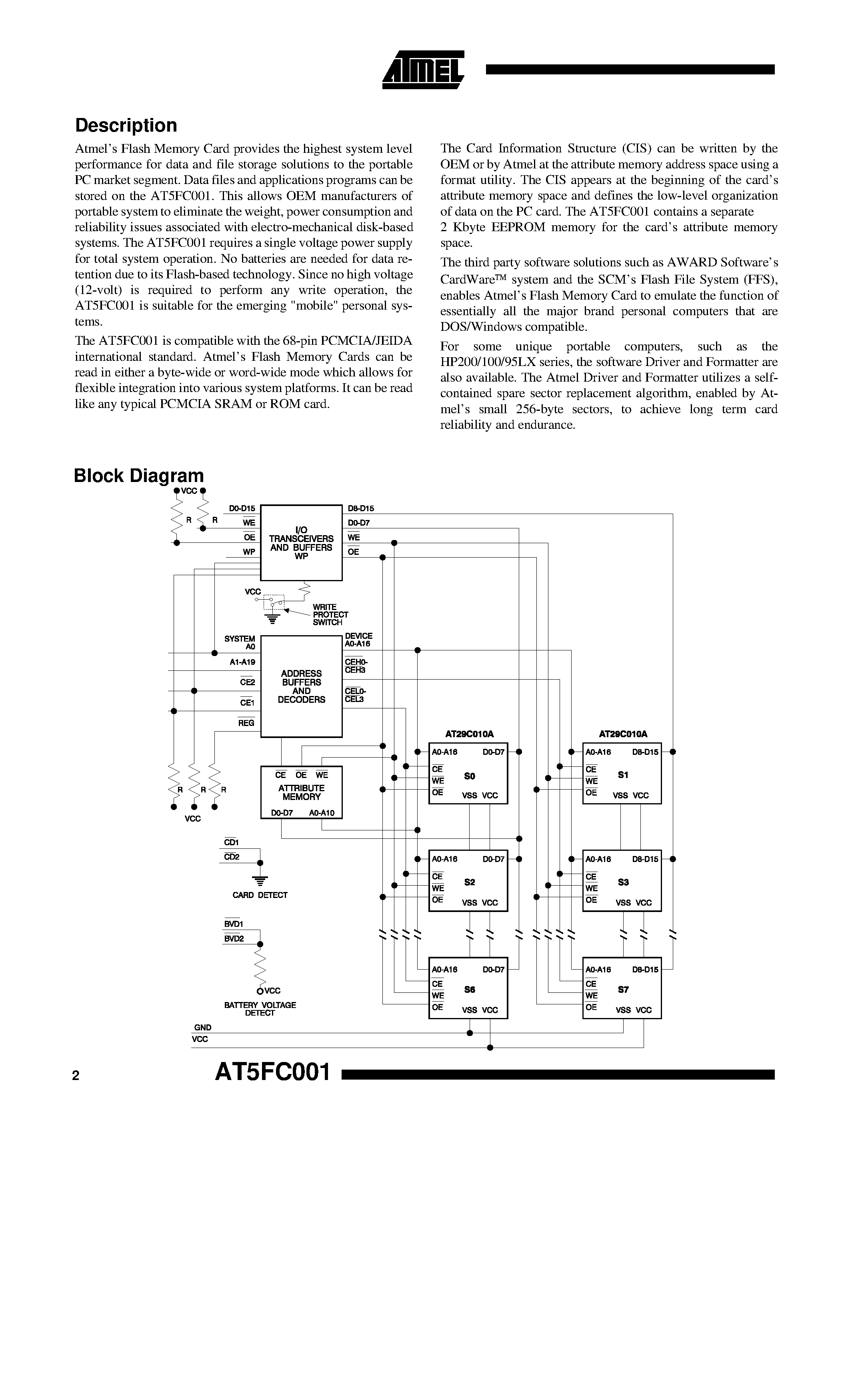 Даташит на микросхему AT5FC001-20 страница 2 Даташит AT5FC001-20 - 1-Megabyte Flash Memory PCMCIA Card страница 2