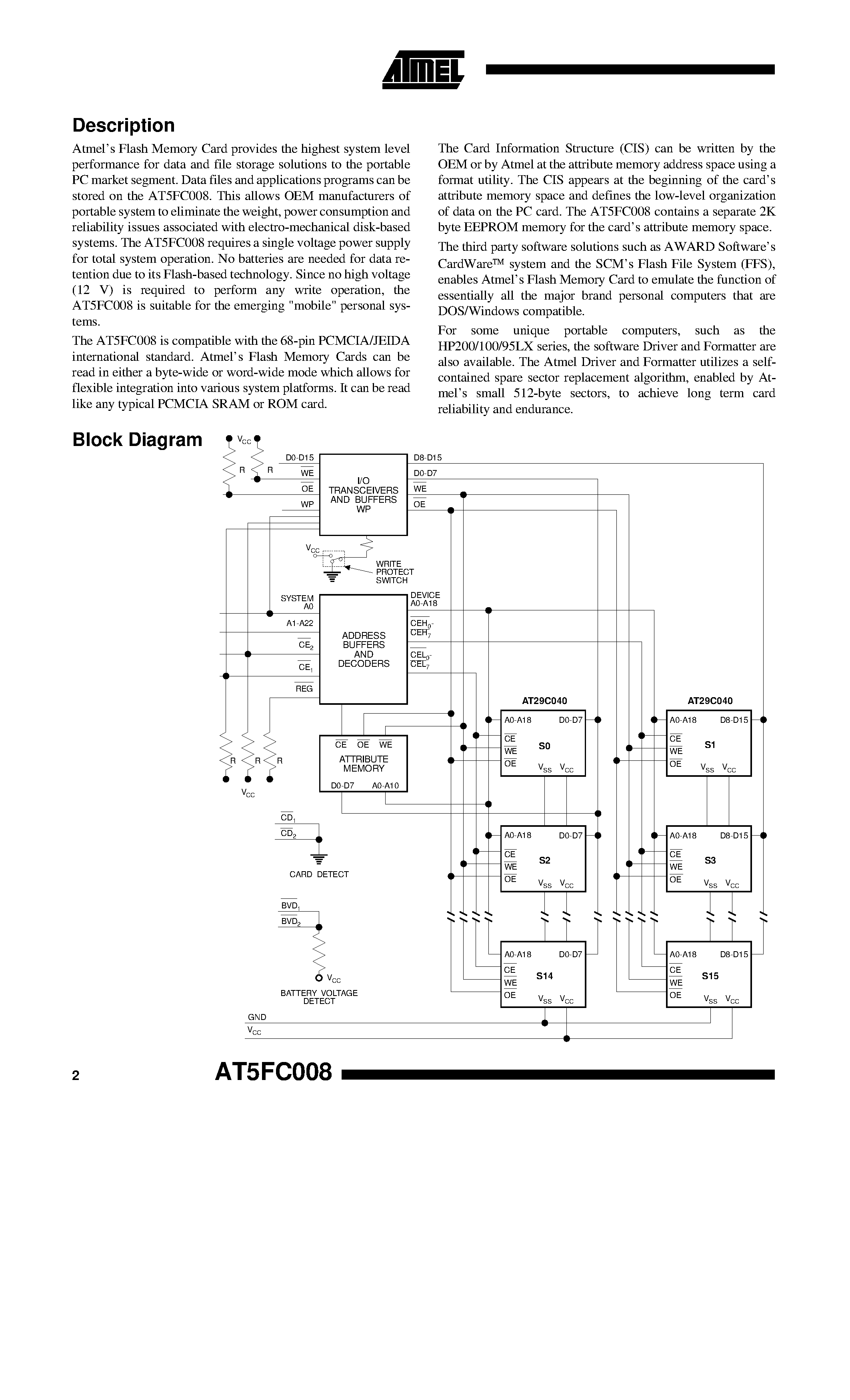 Даташит AT5FC008 - 8-Megabyte Flash Memory PCMCIA Card страница 2