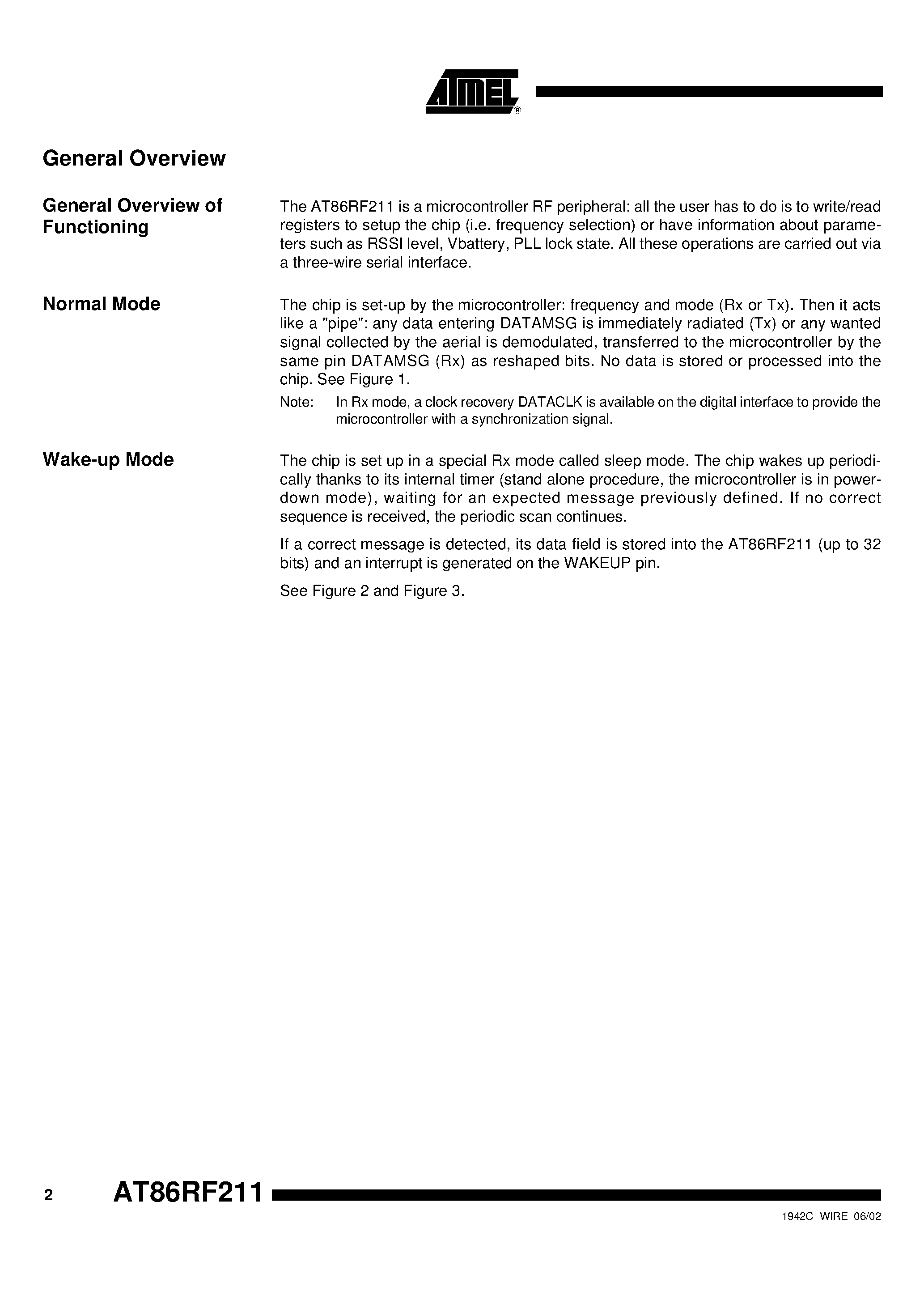 Datasheet AT86RF211DAI-R page 2 Datasheet AT86RF211DAI-R - FSK Transceiver for ISM Radio Applications page 2