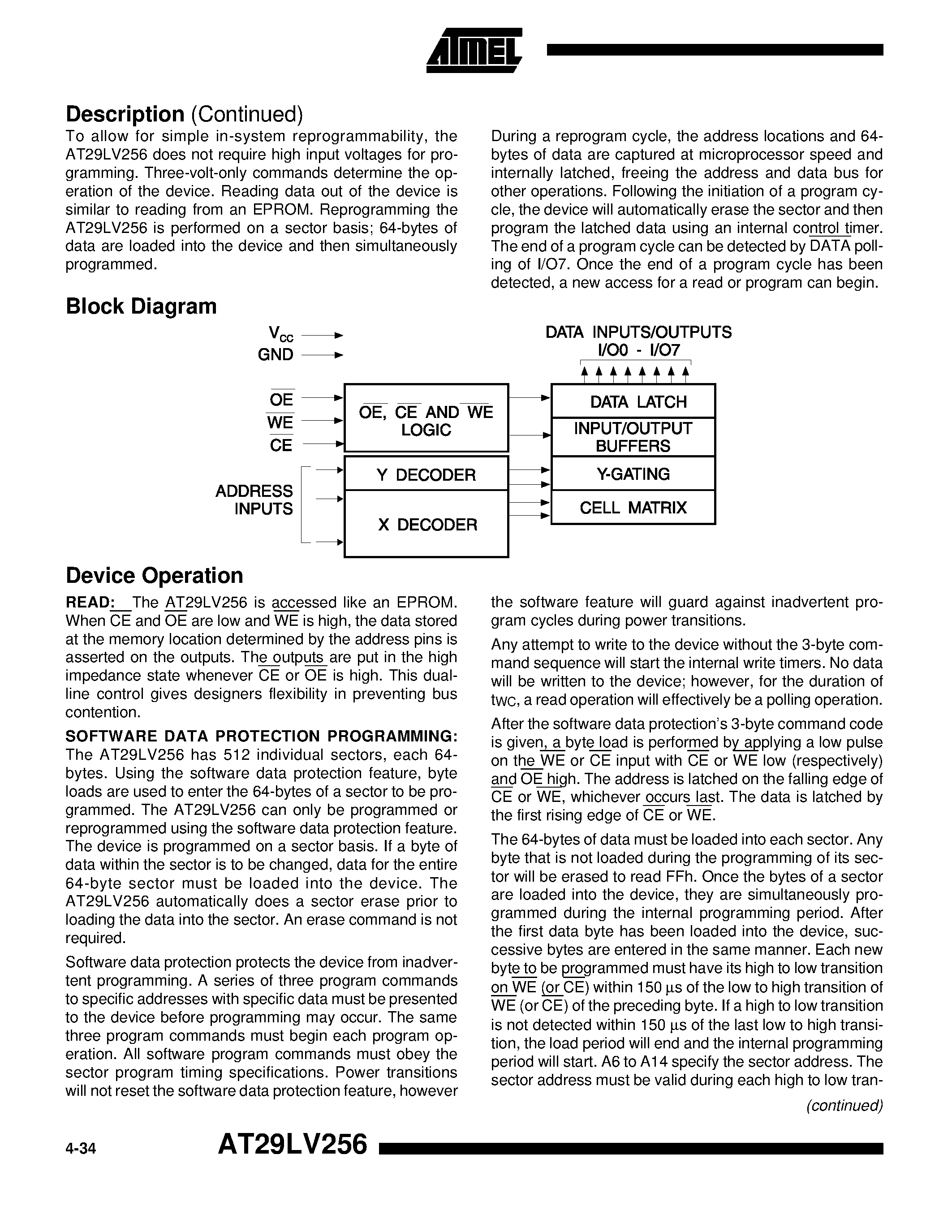 Datasheet AT29LV256-20PI page 2 Datasheet AT29LV256-20PI - 256K 32K x 8 3-volt Only CMOS Flash Memory page 2