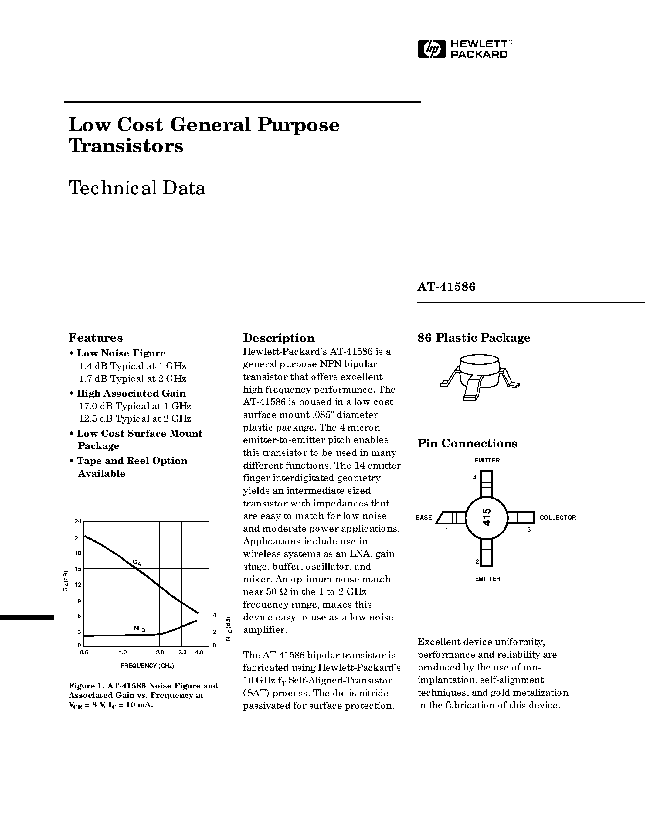 Даташит AT41586 - Low Cost General Purpose Transistors страница 1