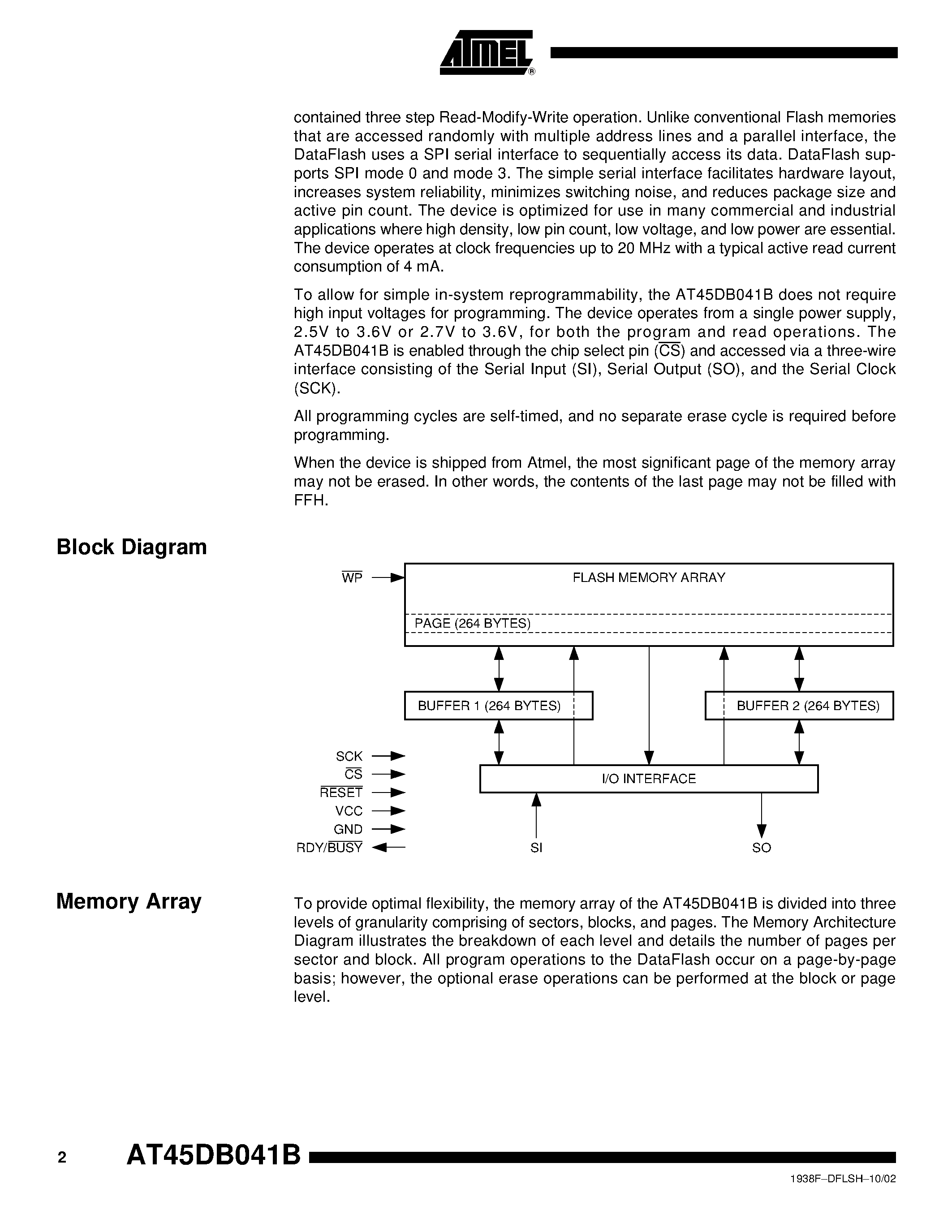Datasheet AT45DB041B-CI - 4-megabit 2.5-volt Only or 2.7-volt Only DataFlash page 2
