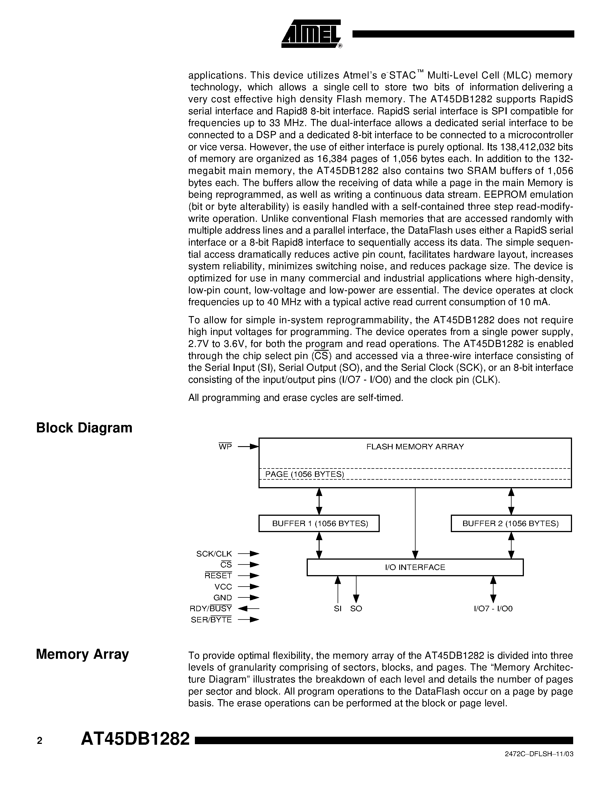 Datasheet AT45DB1282-CI - 128-megabit 2.7-volt Dual-interface DataFlash page 2