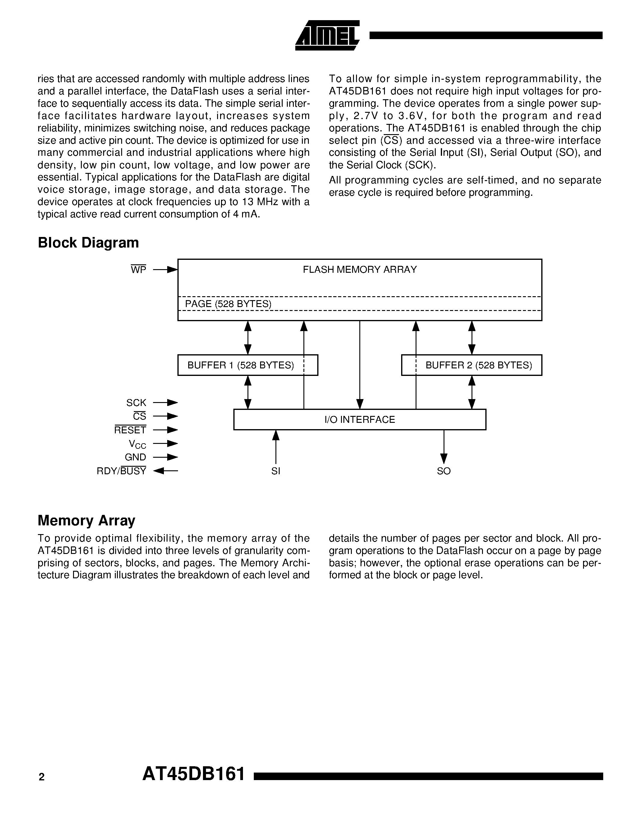 Datasheet AT45DB161-TC - 16-Megabit 2.7-volt Only Serial DataFlash page 2