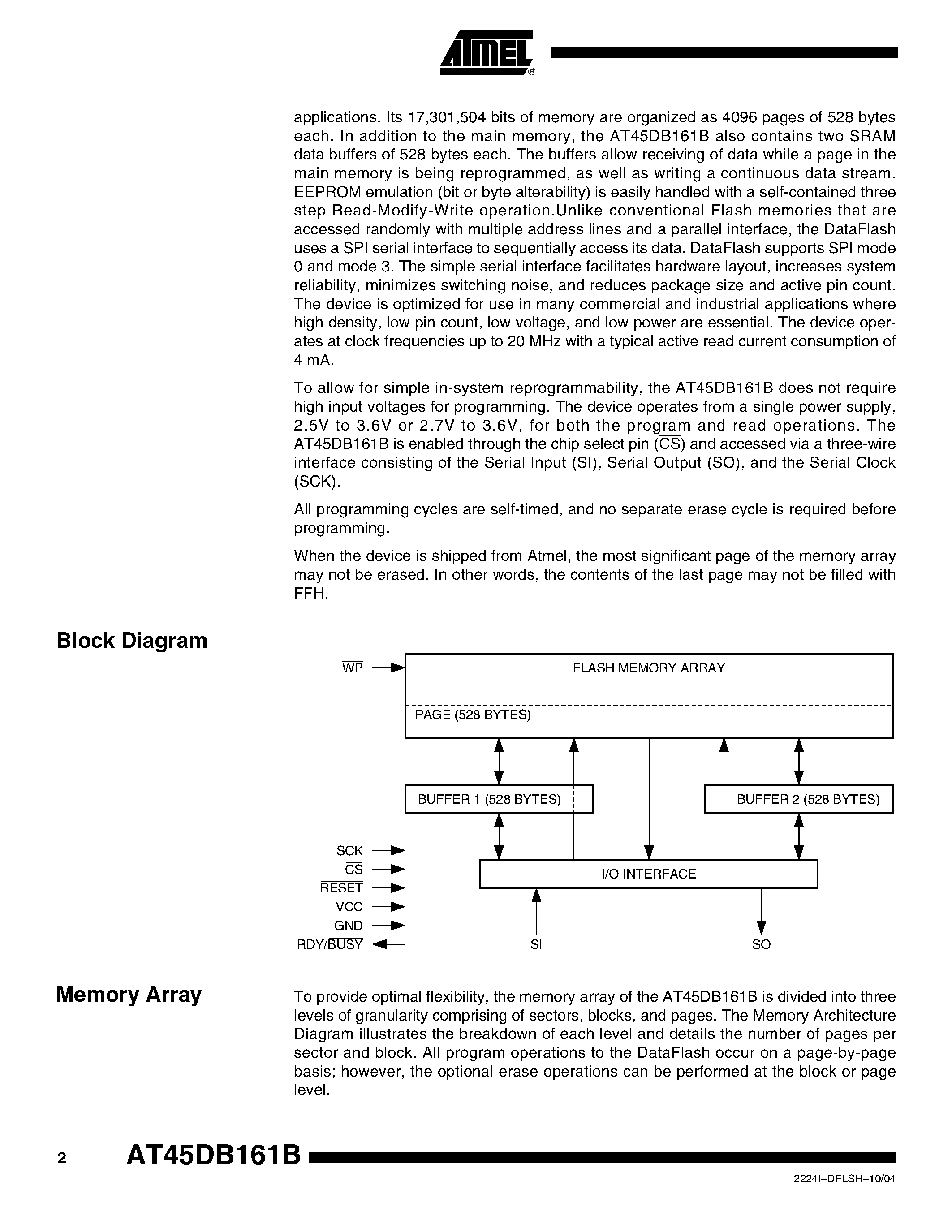 Datasheet AT45DB161B-RI - 16 MEGABIT 2.5-VOLT ONLY OR 2.7-VOLT ONLY DATAFLASH page 2