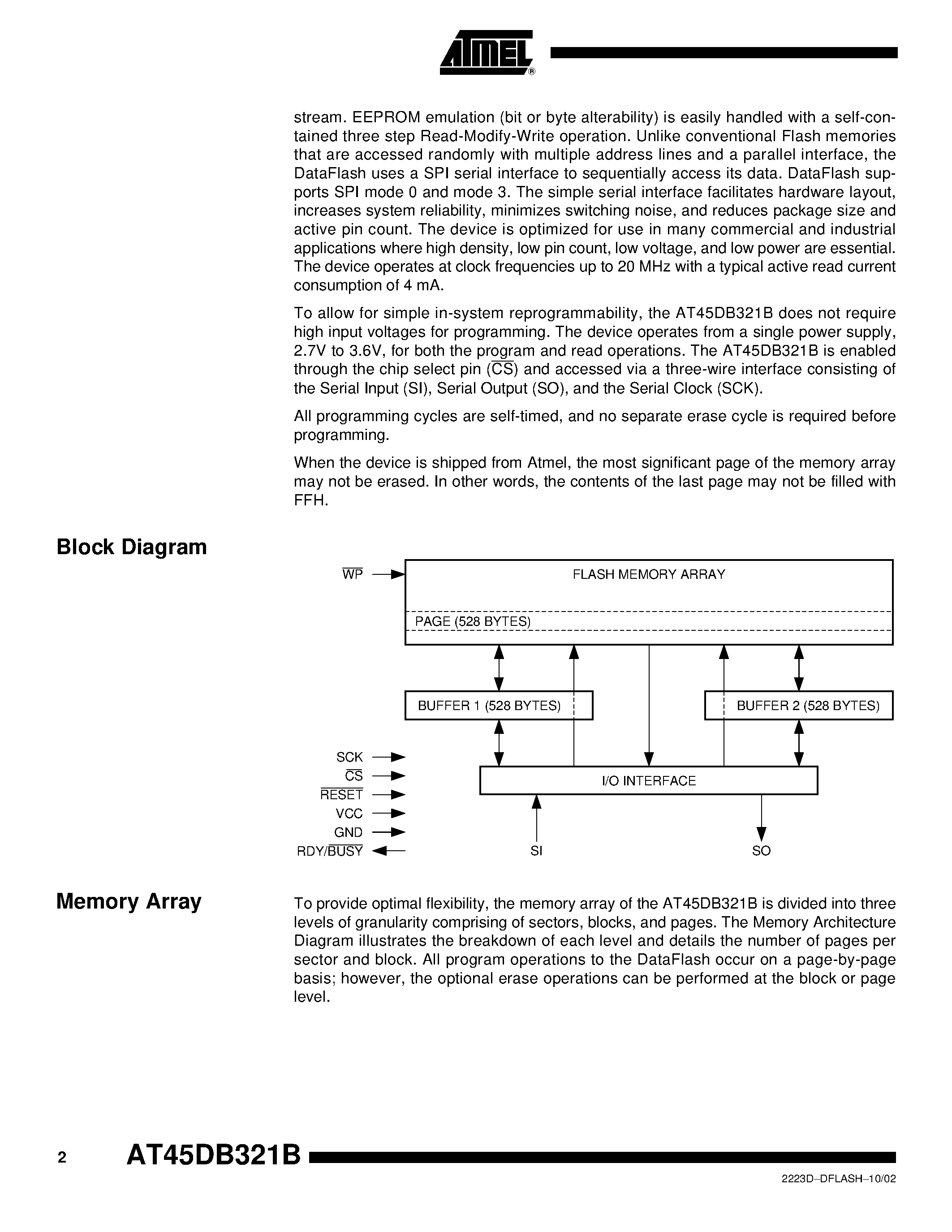 Datasheet AT45DB321B-TC - 32-megabit 2.7-volt Only DataFlash page 2