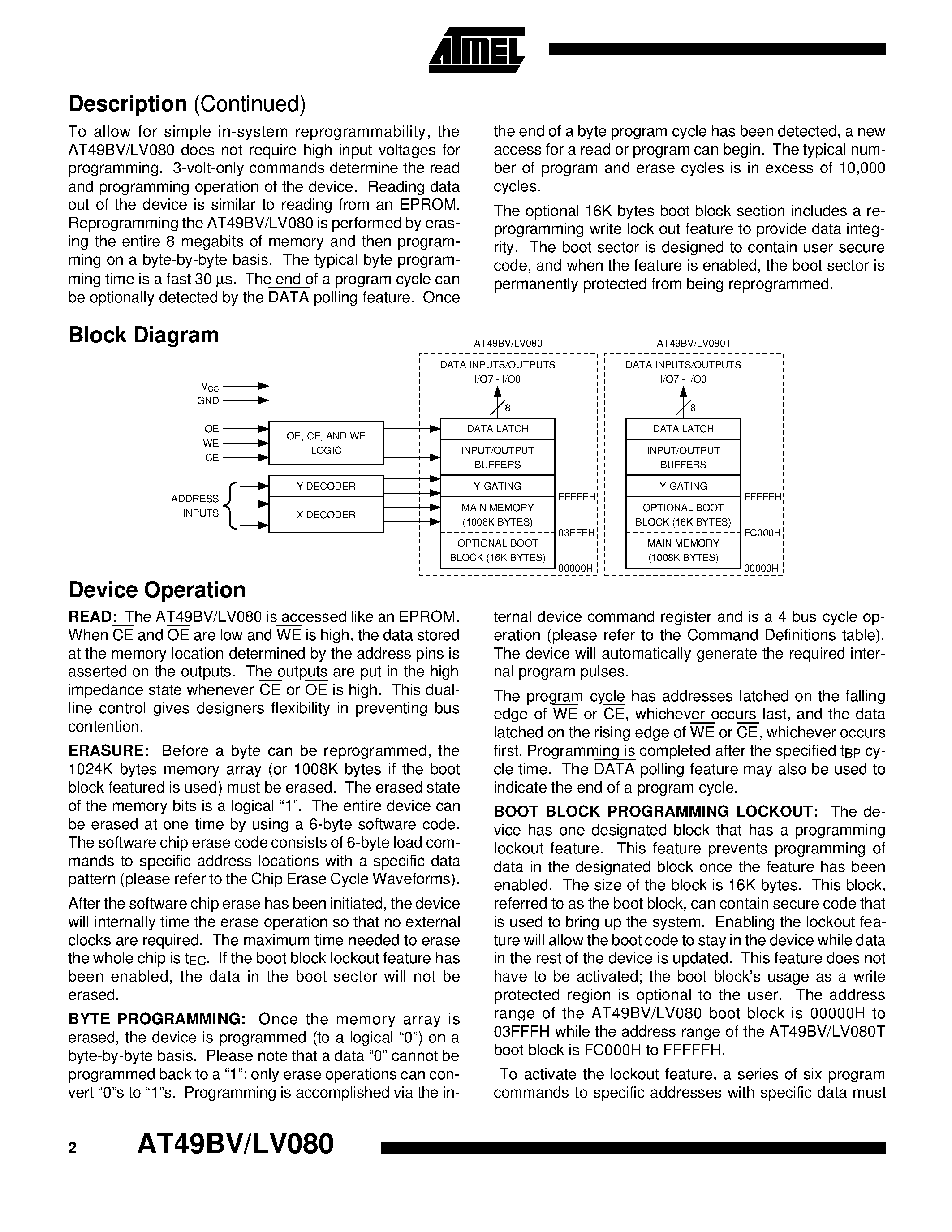 Datasheet AT49BV080T-15TC page 2 Datasheet AT49BV080T-15TC - 8-Megabit 1M x 8 Single 2.7-volt Battery-Voltage Flash Memory page 2
