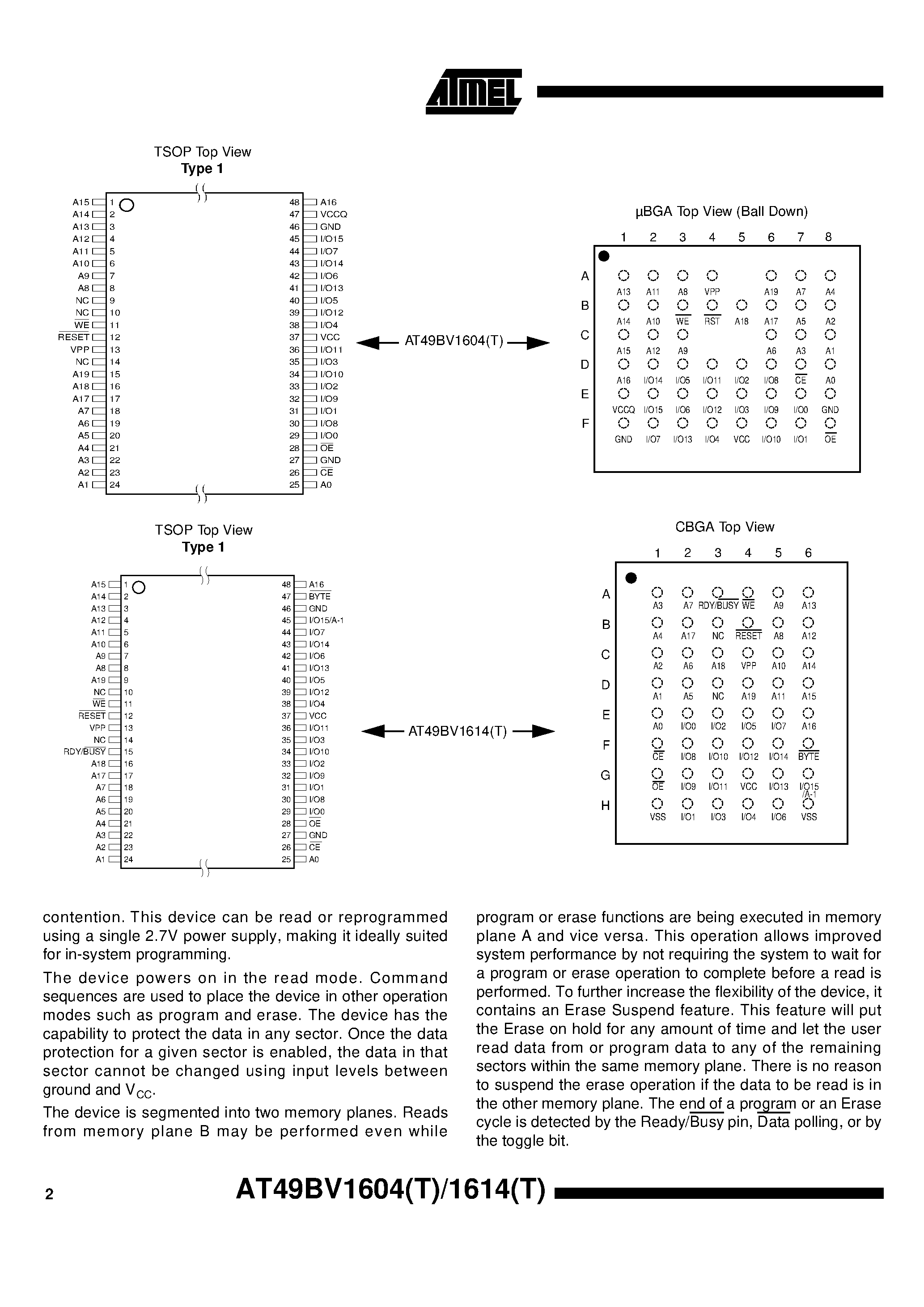 Datasheet AT49BV1604T-90TC - 16-megabit (1M x 16/2M x 8) 3-volt Only Flash Memory page 2