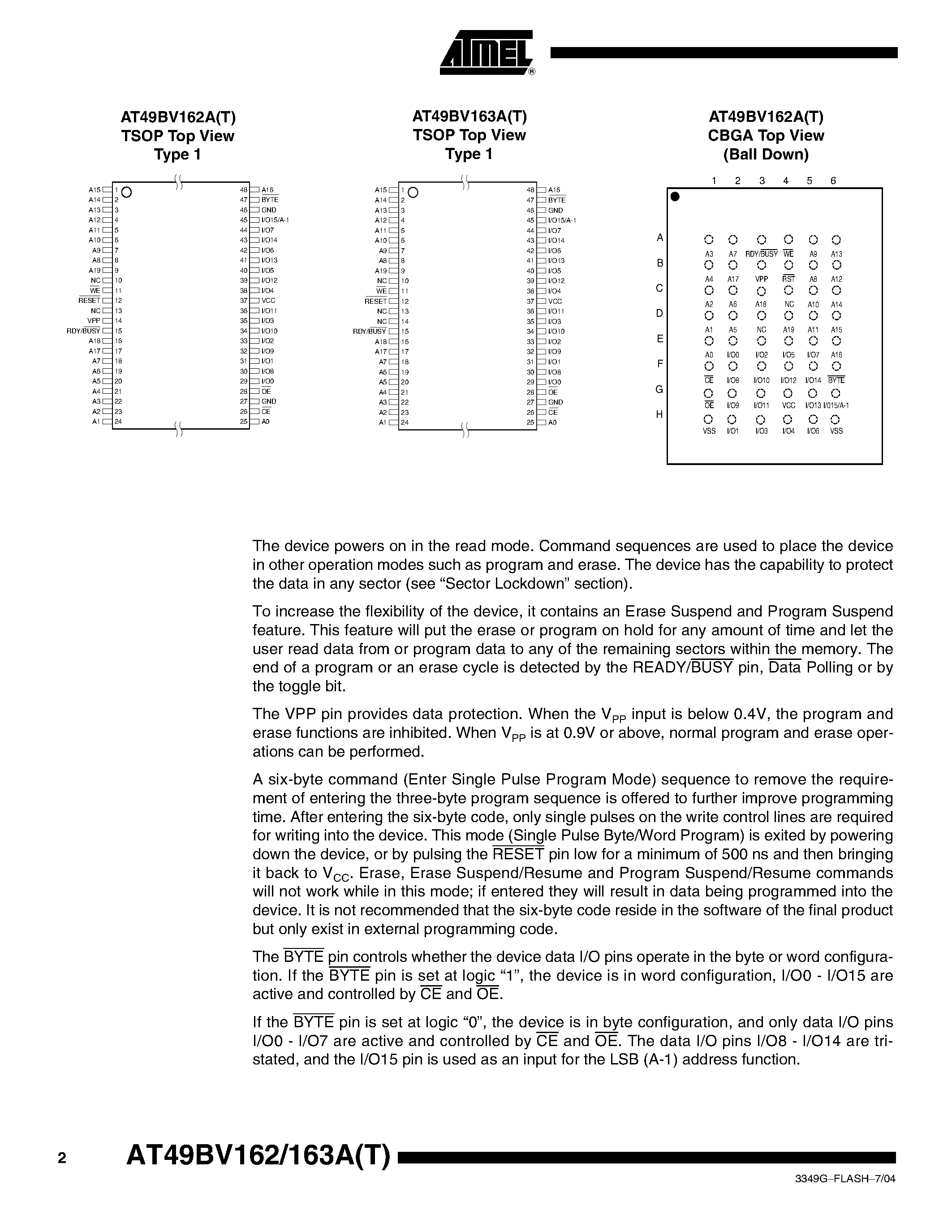 Datasheet AT49BV162AT-70CI - 16-megabit (1M x 16/2M x 8) 3-volt Only Flash Memory page 2