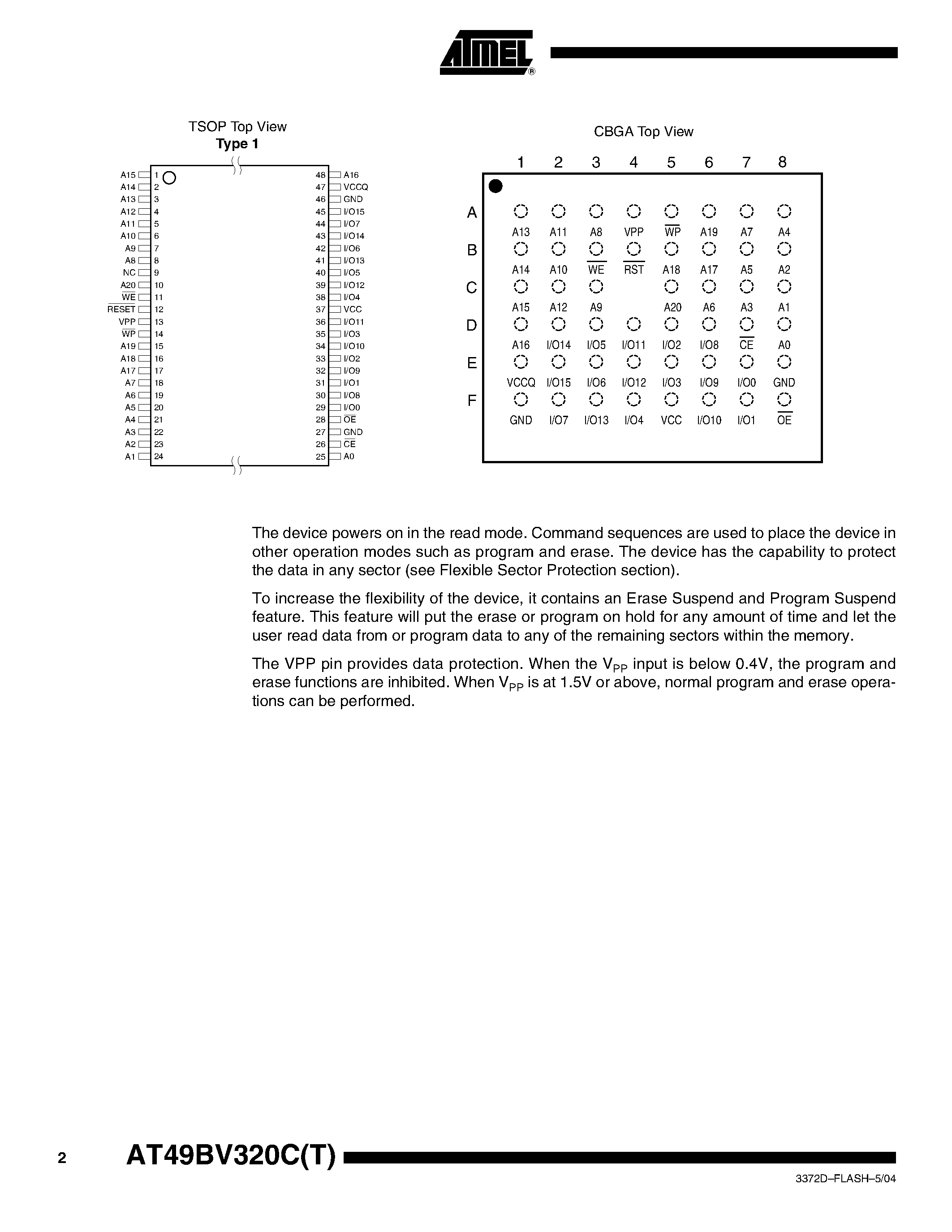 Datasheet AT49BV320CT-70TI page 2 Datasheet AT49BV320CT-70TI - 32-megabit (2M x 16) 3-volt Only Flash Memory page 2