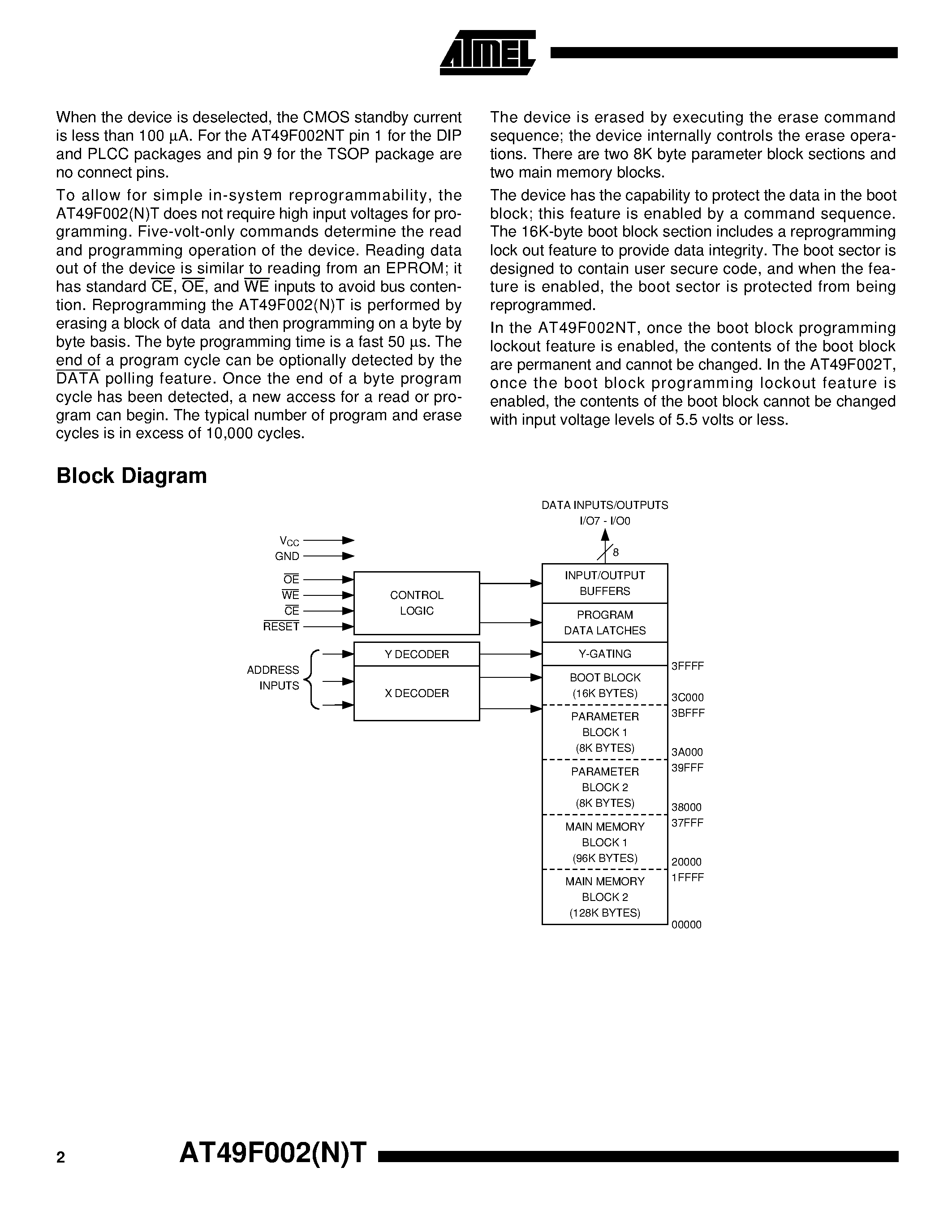 Datasheet AT49F002NT-50VC - 2-Megabit 256K x 8 5-volt Only Flash Memory page 2