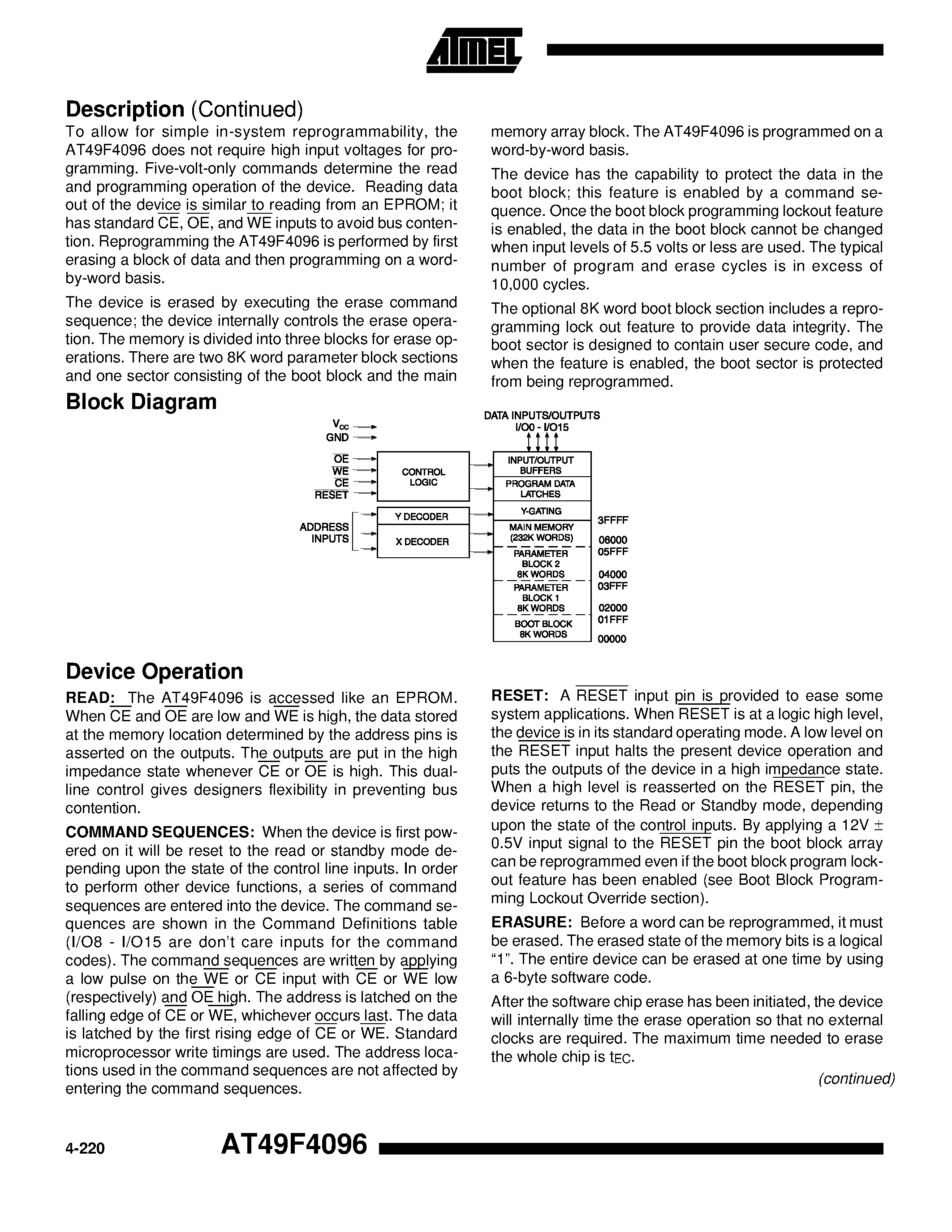 Datasheet AT49F4096-90TI - 4 Megabit 256K x 16 5-volt Only CMOS Flash Memory page 2