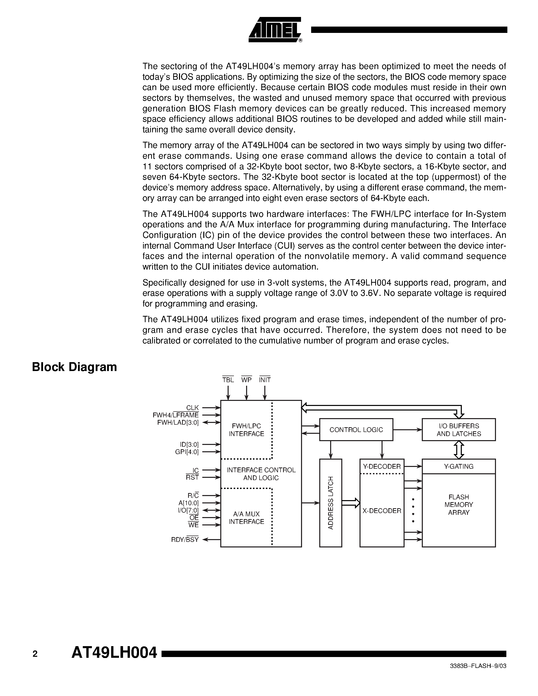 Datasheet AT49LH004-33TC - 4-megabit Firmware Hub and Low-Pin Count Flash Memory page 2