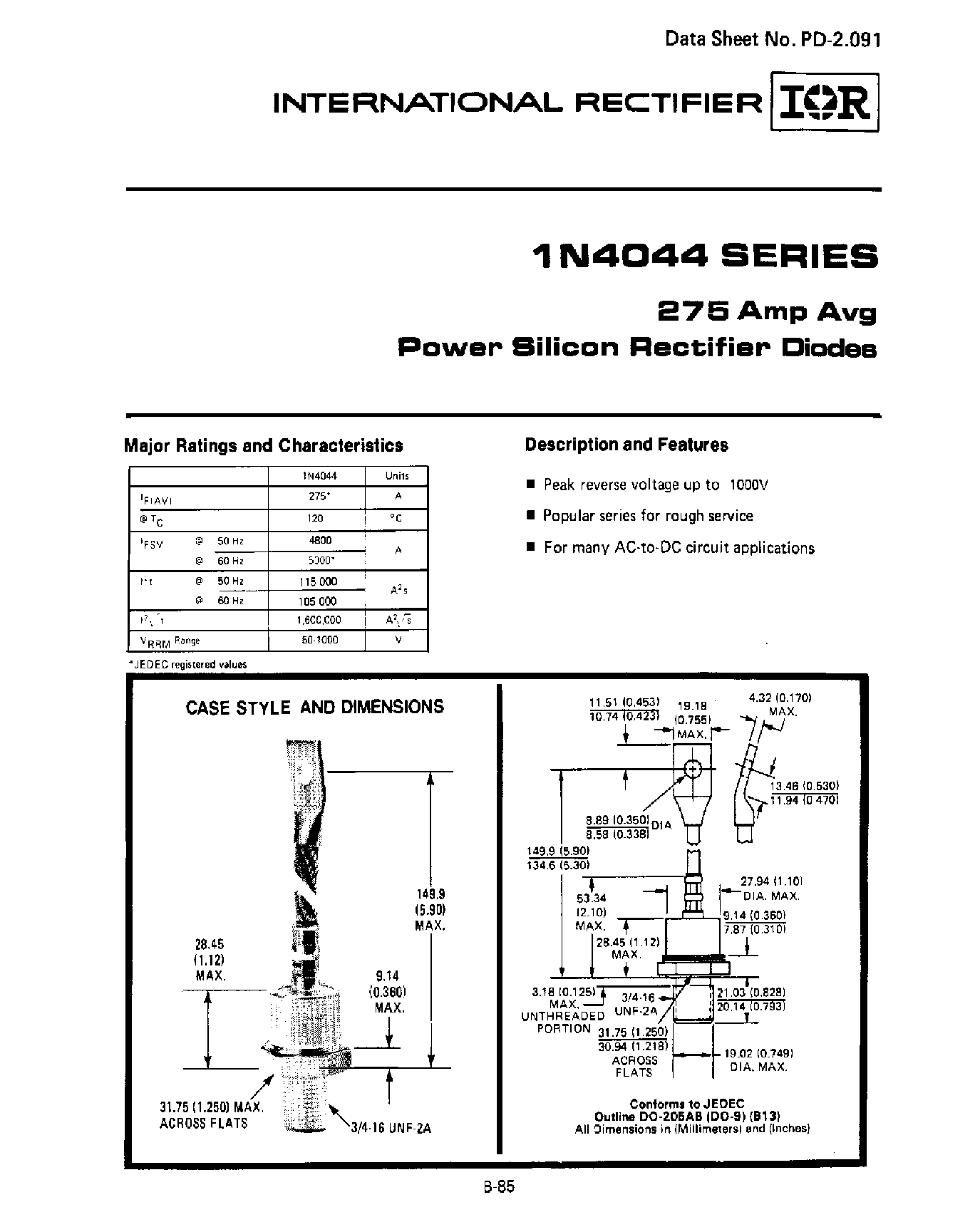 Datasheet 1N4052 - 275 Amp Avg Power Silicon Rectifier Diodes page 1